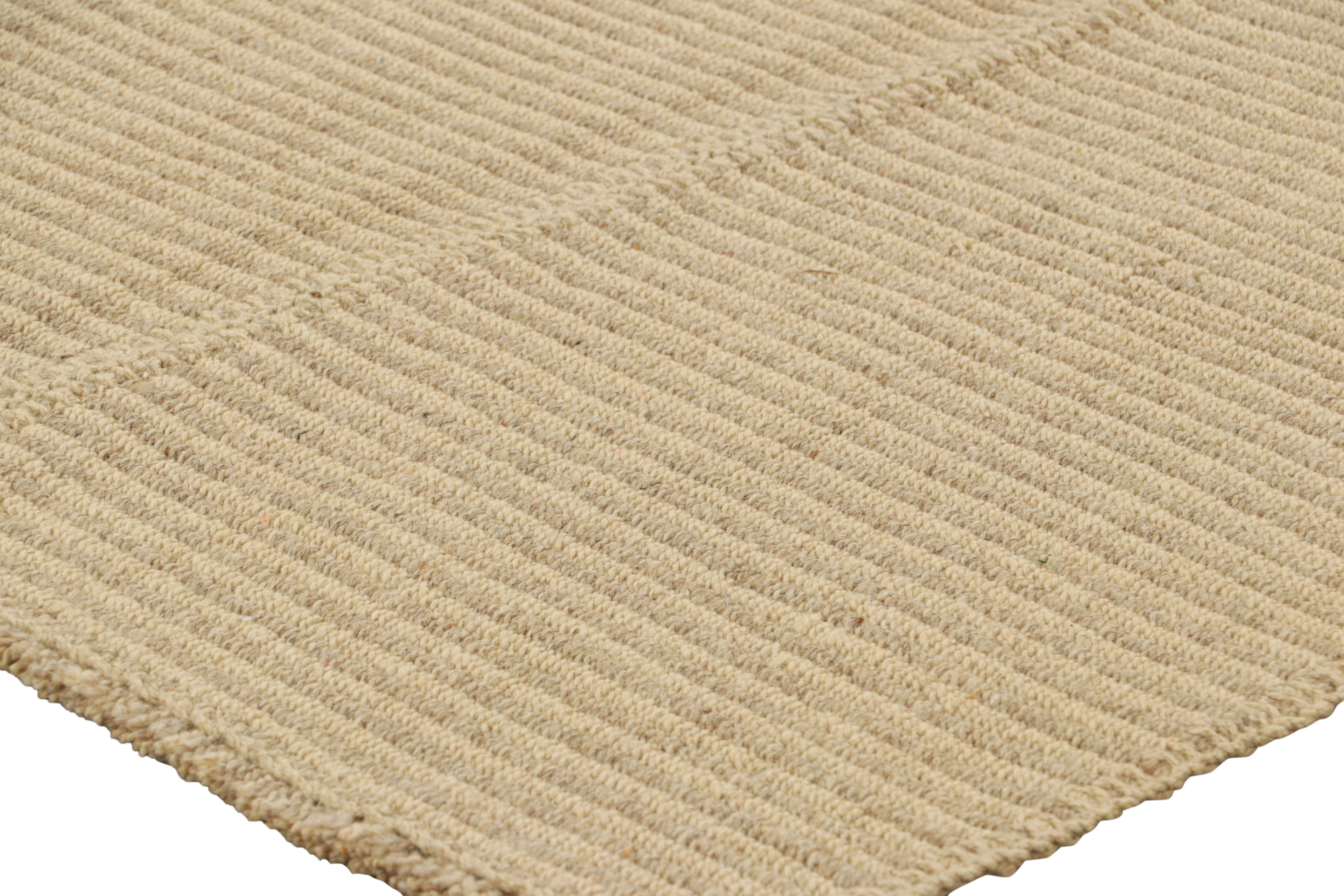 Hand-Woven Rug & Kilim’s Contemporary Kilim in Beige-Brown Textural Stripes For Sale