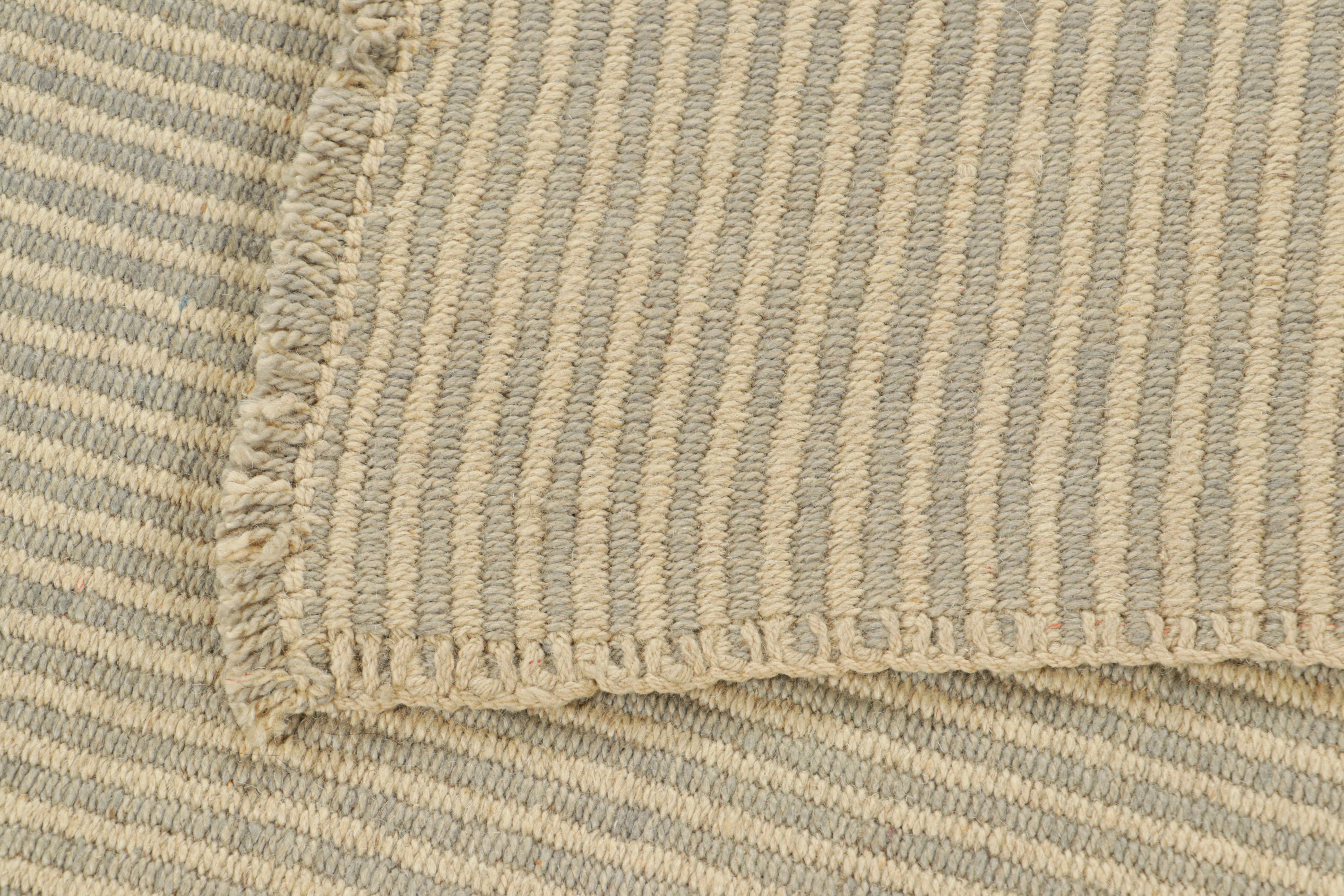Wool Rug & Kilim’s Contemporary Kilim in Beige-Brown Textural Stripes For Sale