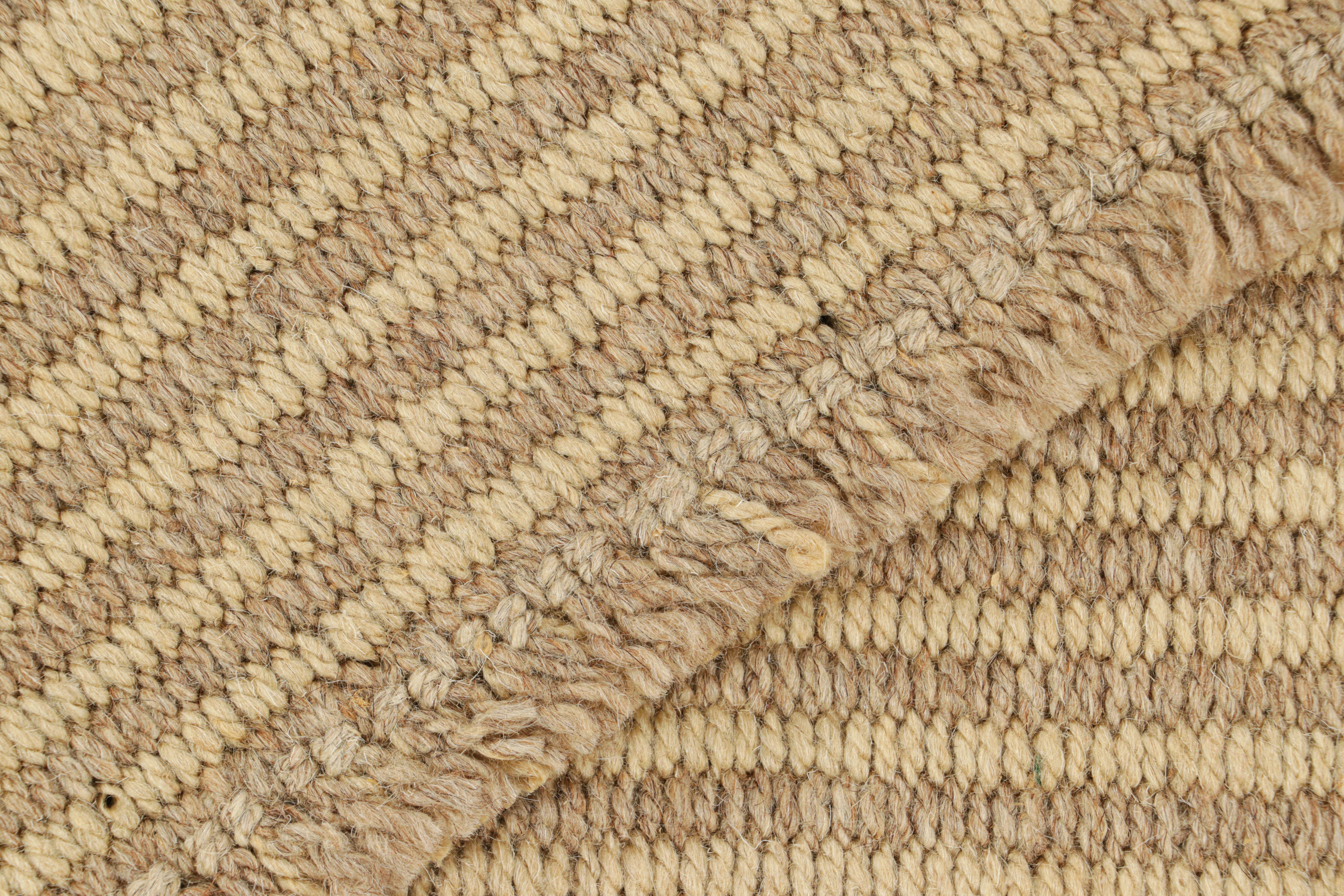Wool Rug & Kilim’s Contemporary Kilim in Beige-Brown Textural Stripes For Sale