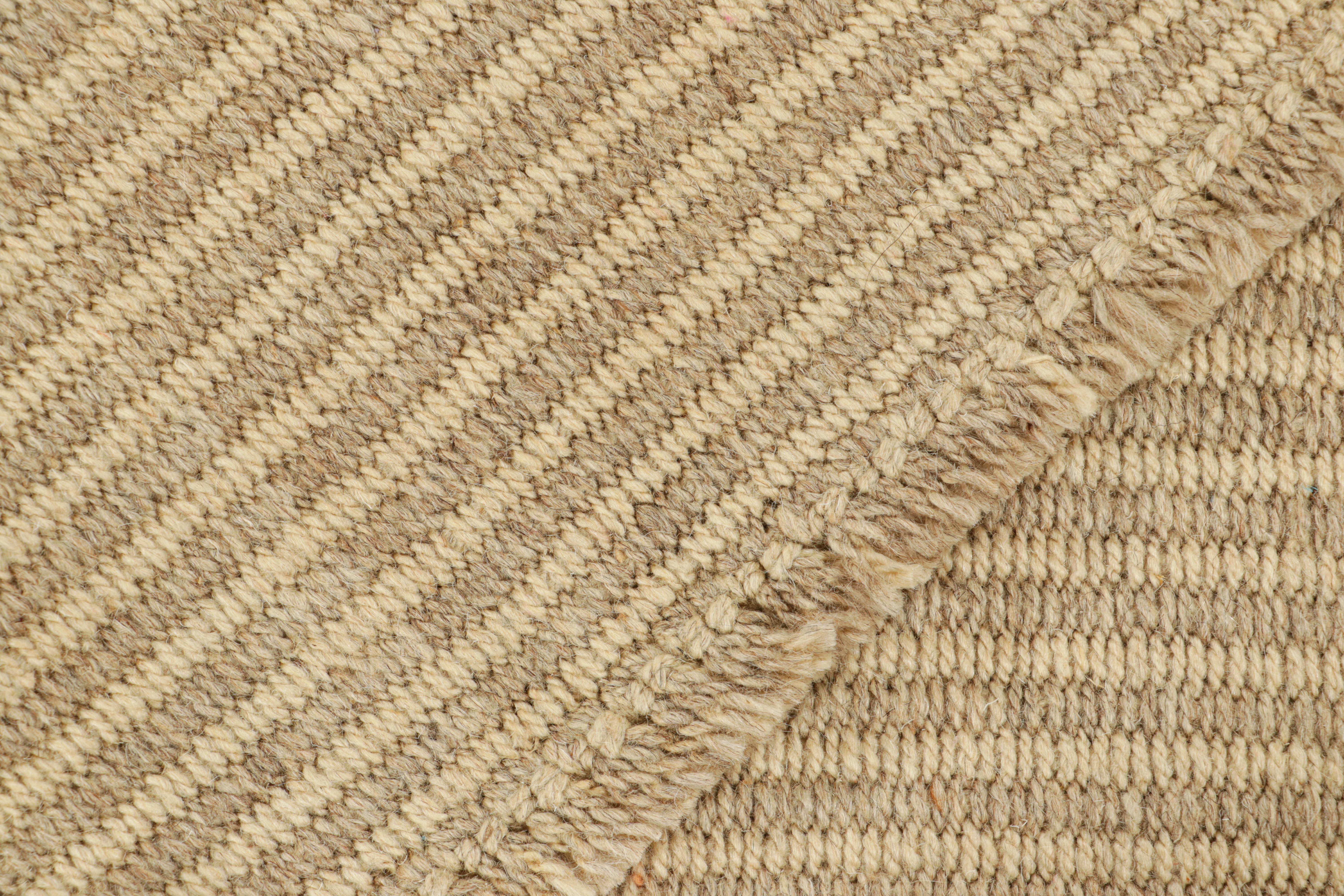 Wool Rug & Kilim’s Contemporary Kilim in Beige-Brown Textural Stripes For Sale