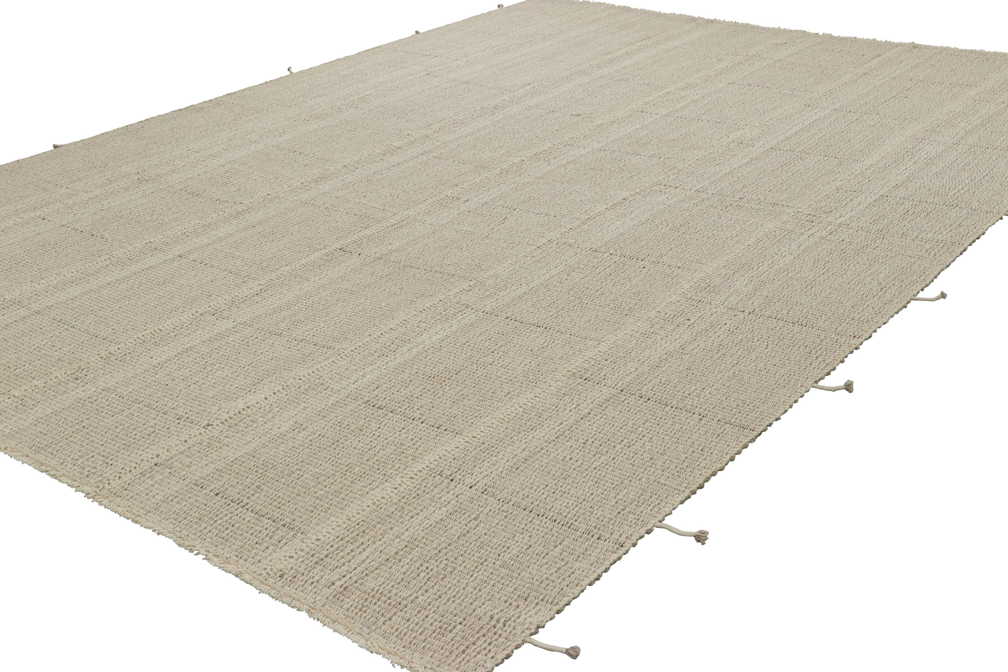 Hand-Knotted Rug & Kilim’s Contemporary Kilim in Beige-Brown Textural Stripes, White Accents For Sale