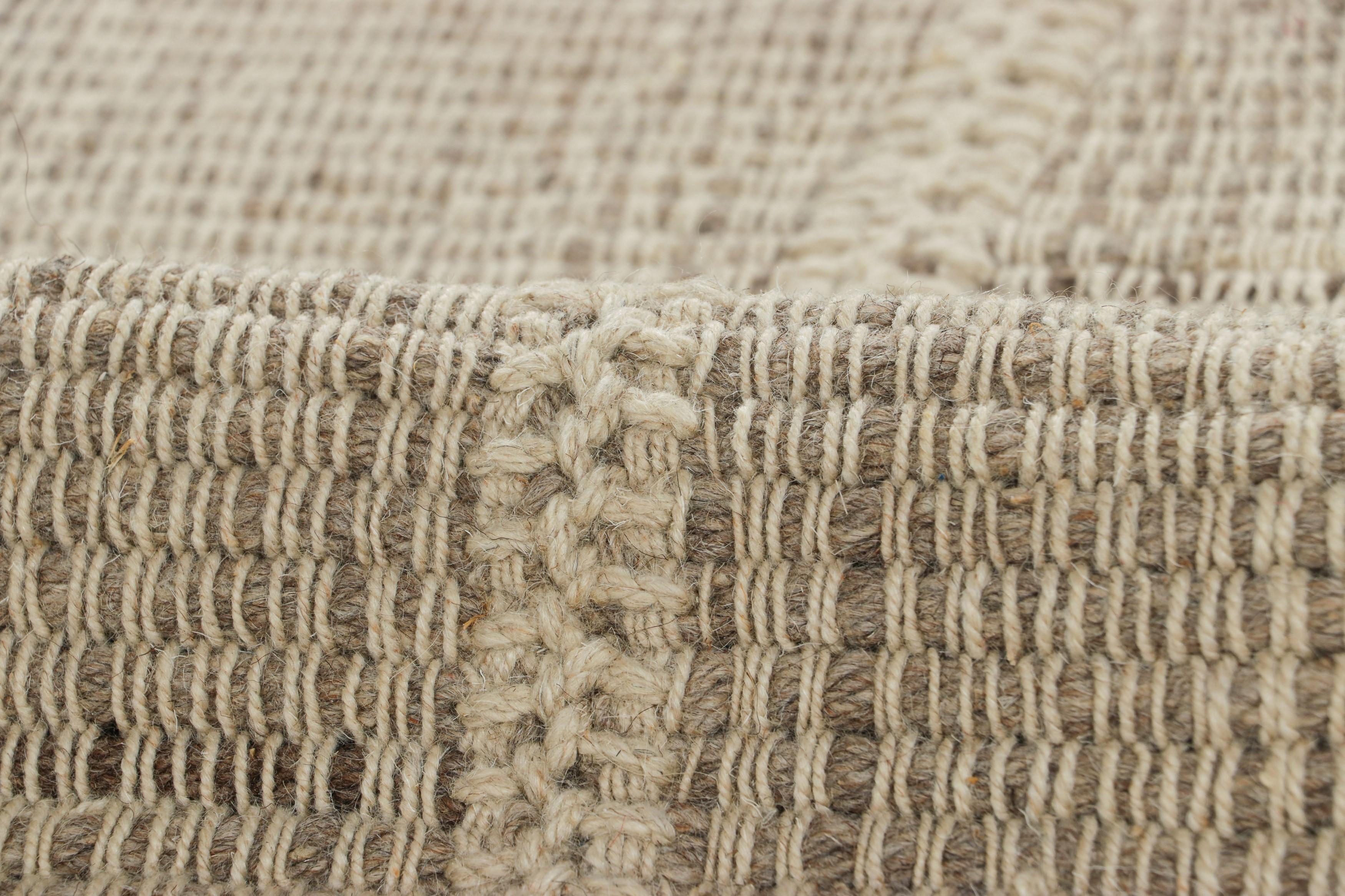 Rug & Kilim’s Contemporary Kilim in Beige-Brown Textural Stripes, White Accents For Sale 1