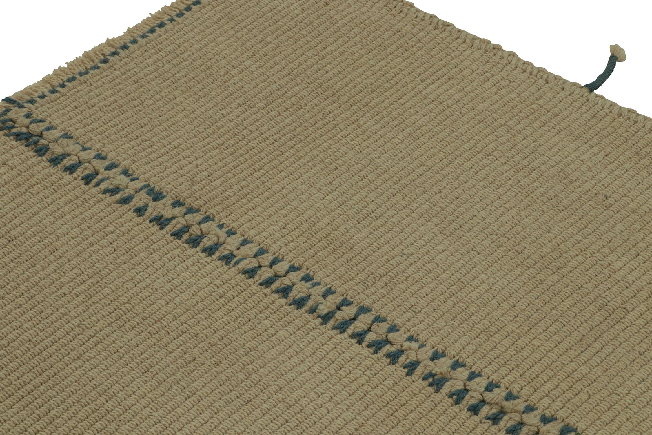 Afghan Rug & Kilim’s Contemporary Kilim in Beige-Brown with Blue Accents For Sale