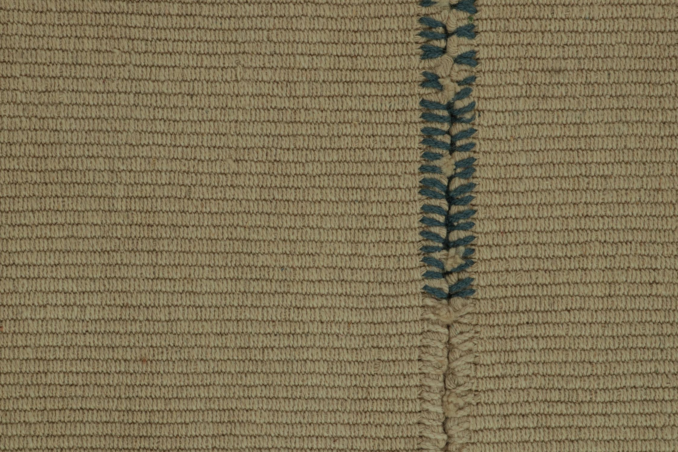 Rug & Kilim’s Contemporary Kilim in Beige-Brown with Blue Accents In New Condition For Sale In Long Island City, NY