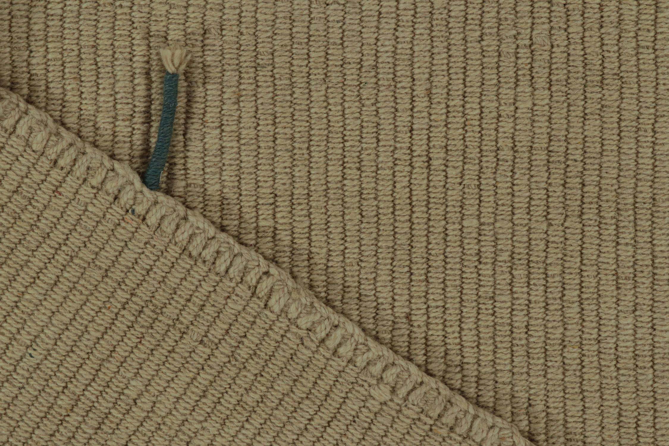 Wool Rug & Kilim’s Contemporary Kilim in Beige-Brown with Blue Accents For Sale