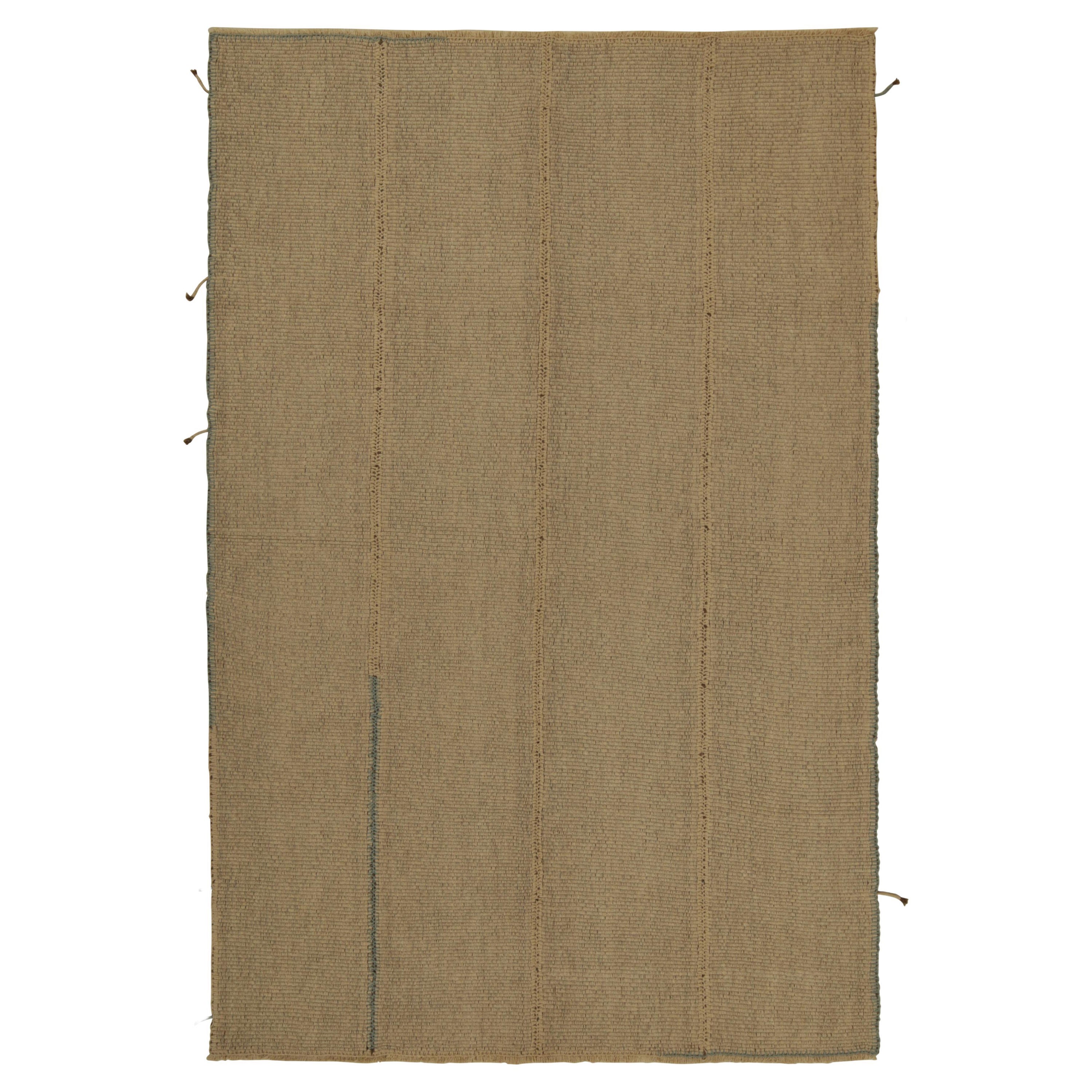 Rug & Kilim's Contemporary Kilim in Beige-Braun mit blauen Akzenten