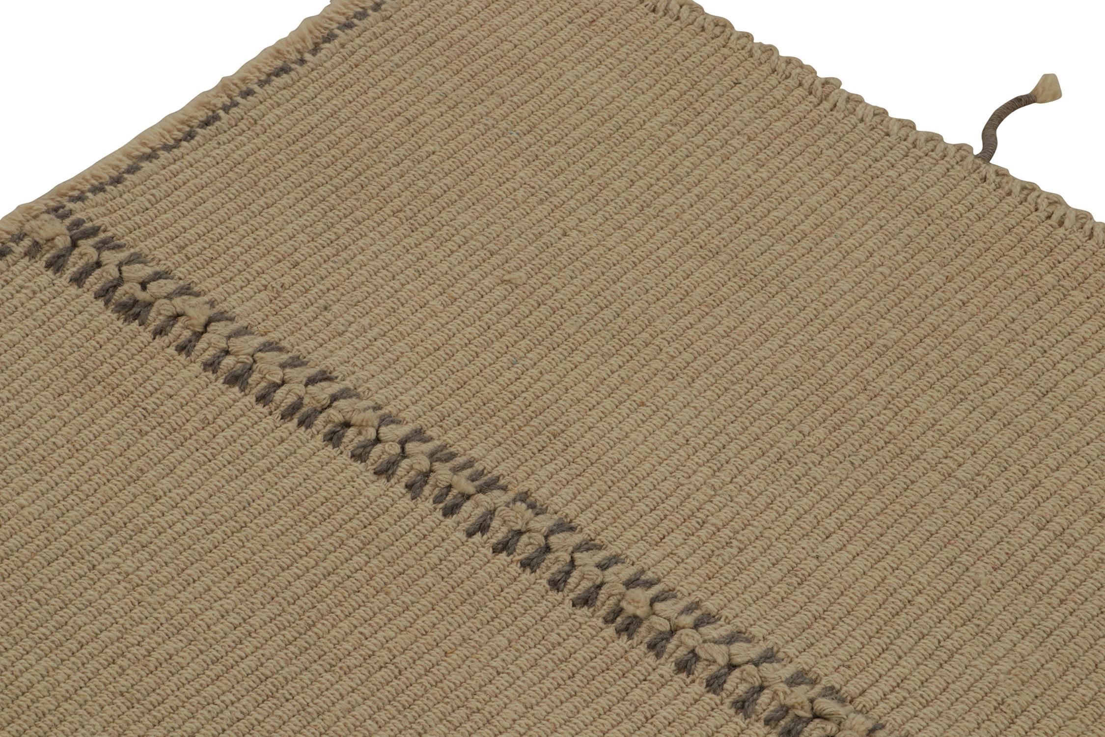 Hand-Knotted Rug & Kilim’s Contemporary Kilim in Beige-Brown with Gray Accents For Sale
