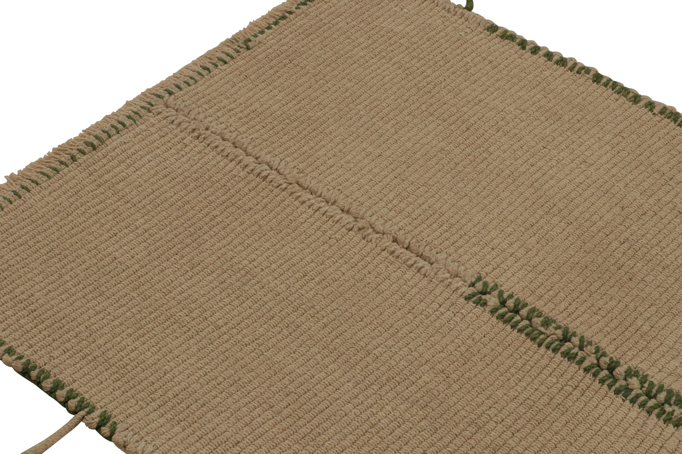 Afghan Rug & Kilim's Contemporary Kilim in Beige-Brown with Green Accents (Kilim contemporain en beige et brun avec des accents verts) en vente