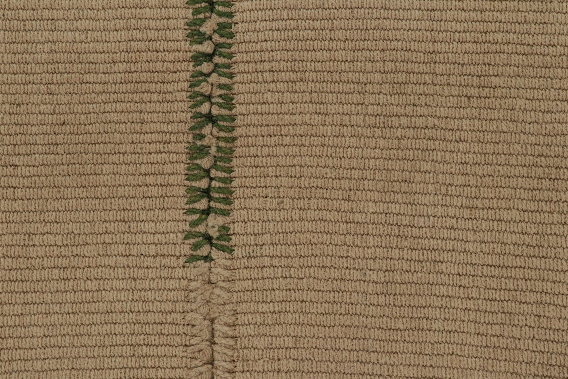 Rug & Kilim’s Contemporary Kilim in Beige-Brown with Green Accents In New Condition For Sale In Long Island City, NY