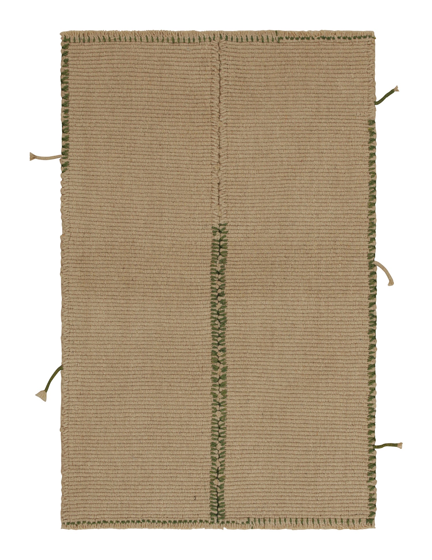 Zeitgenössischer Kelim-Teppich von Teppich &amp;amp;amp; Kilims in Beige-Braun mit grünen Akzenten