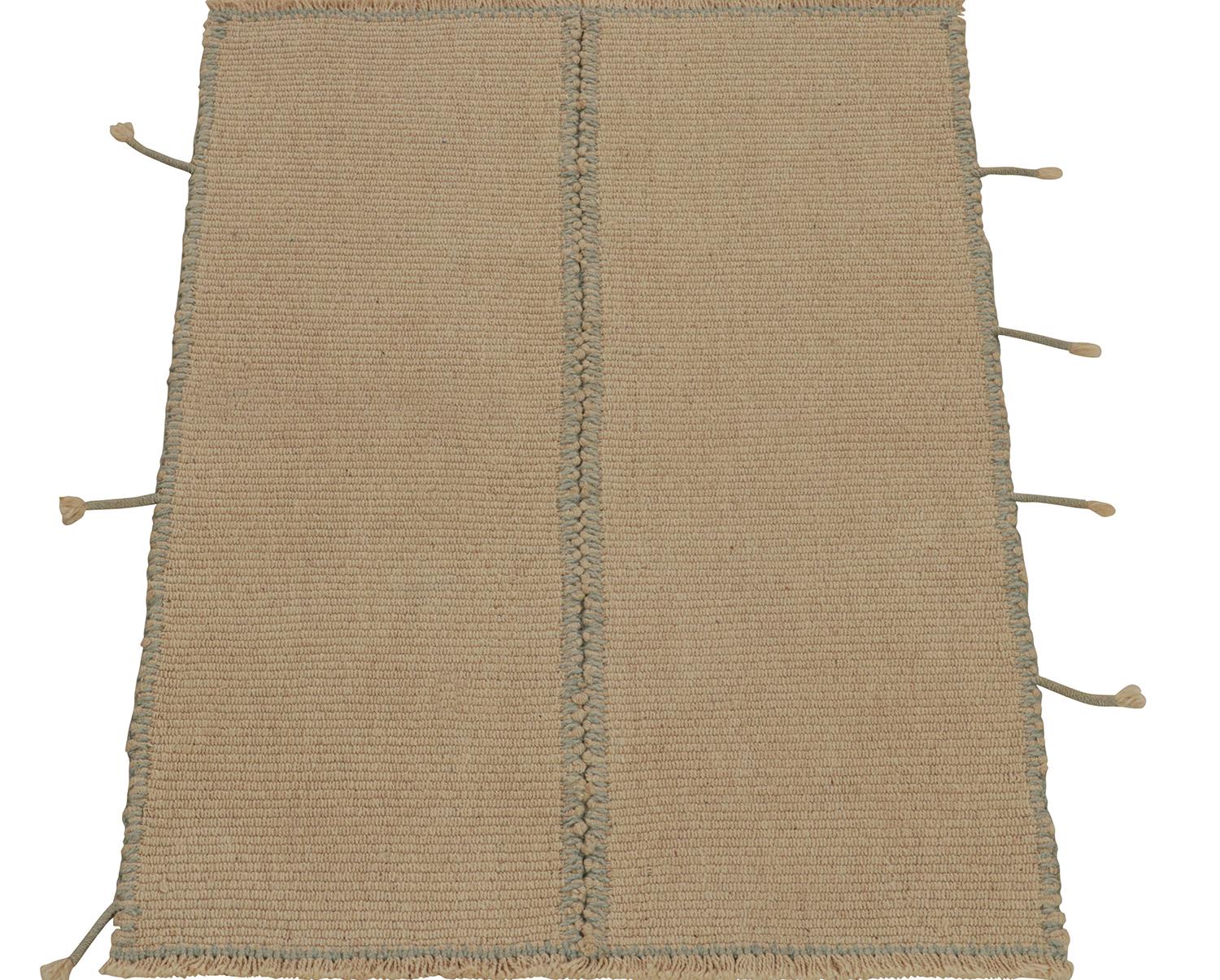 Afghan Rug & Kilim’s Contemporary Kilim in Beige-Brown with Light Blue Accents For Sale