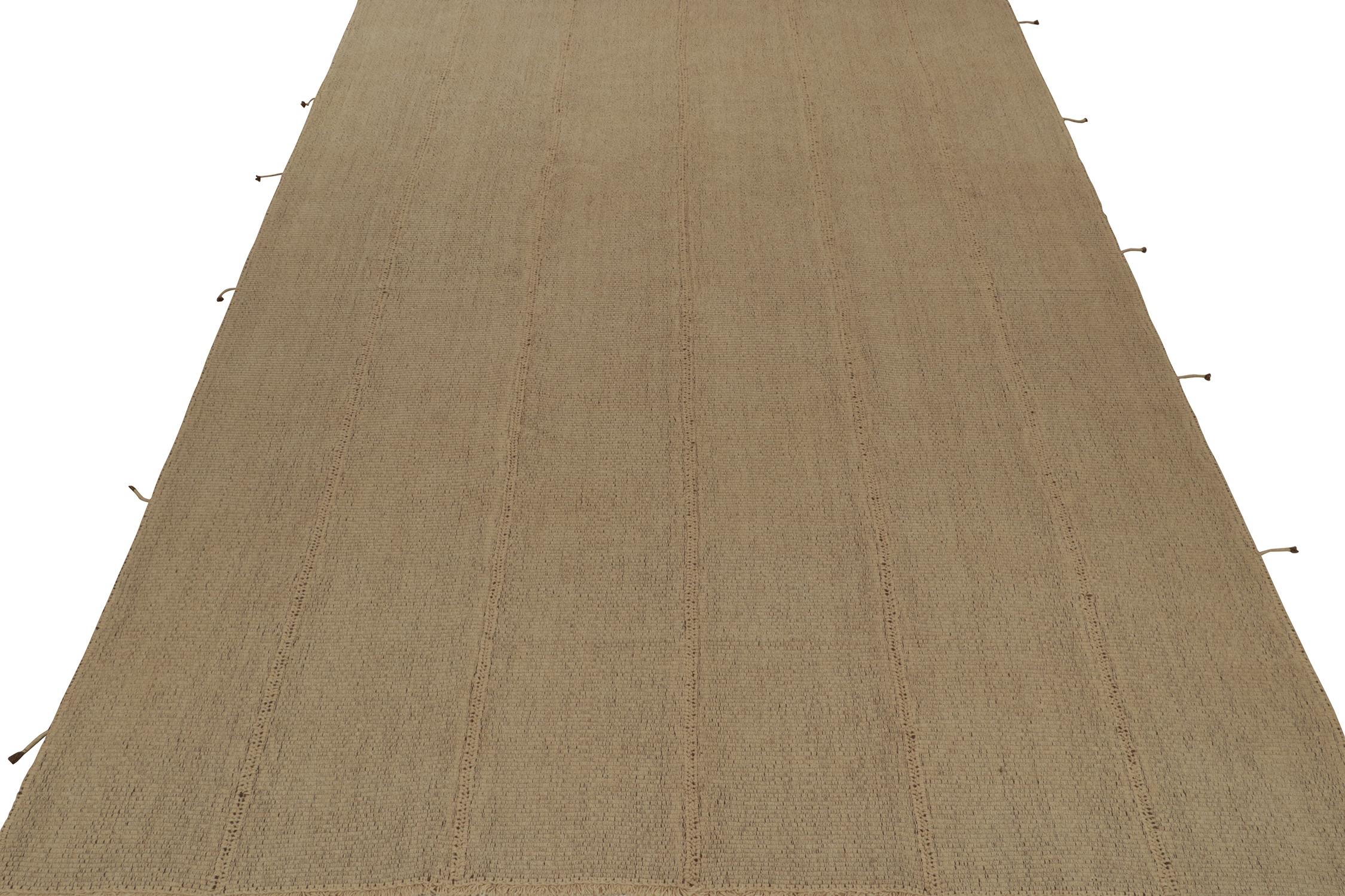 Modern Rug & Kilim’s Contemporary Kilim in Beige-Brown with Muted Stripes For Sale