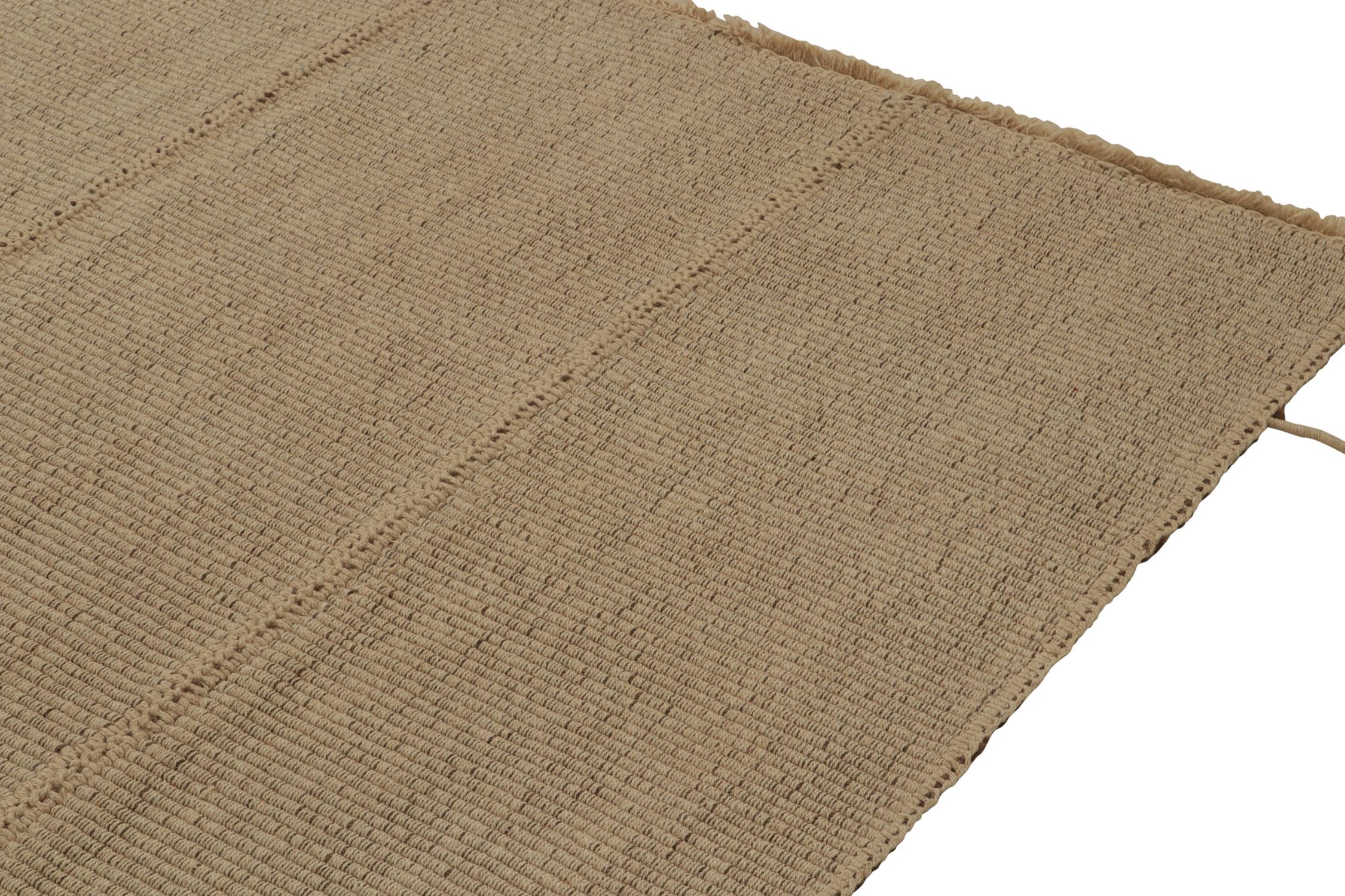 Hand-Knotted Rug & Kilim’s Contemporary Kilim in Beige-Brown with Muted Stripes For Sale