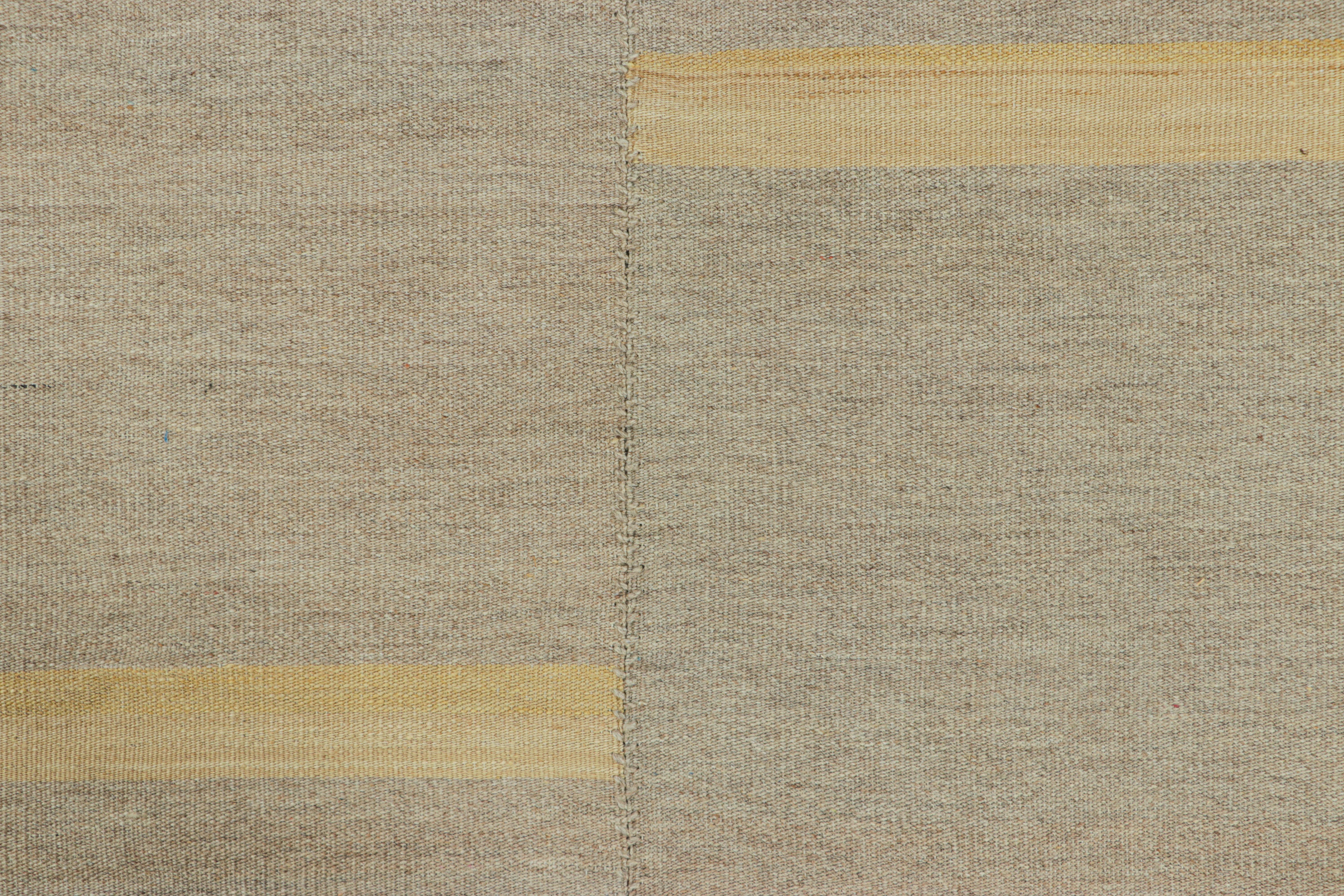 Afghan Rug & Kilim’s Contemporary Kilim in Beige, Gold and Chartreuse Textural Stripes For Sale