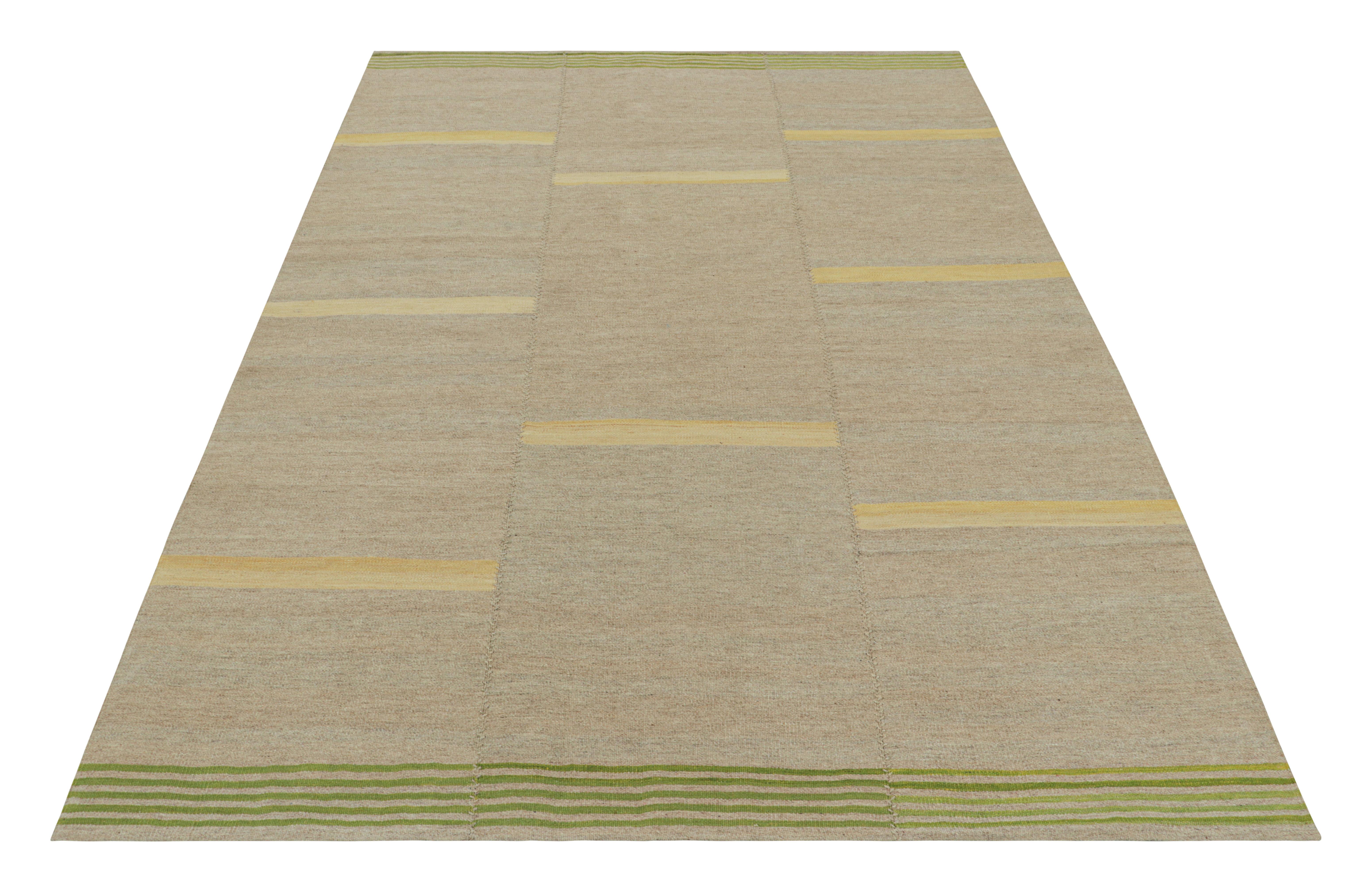 Rug & Kilim’s Contemporary Kilim in Beige, Gold and Chartreuse Textural Stripes In New Condition For Sale In Long Island City, NY