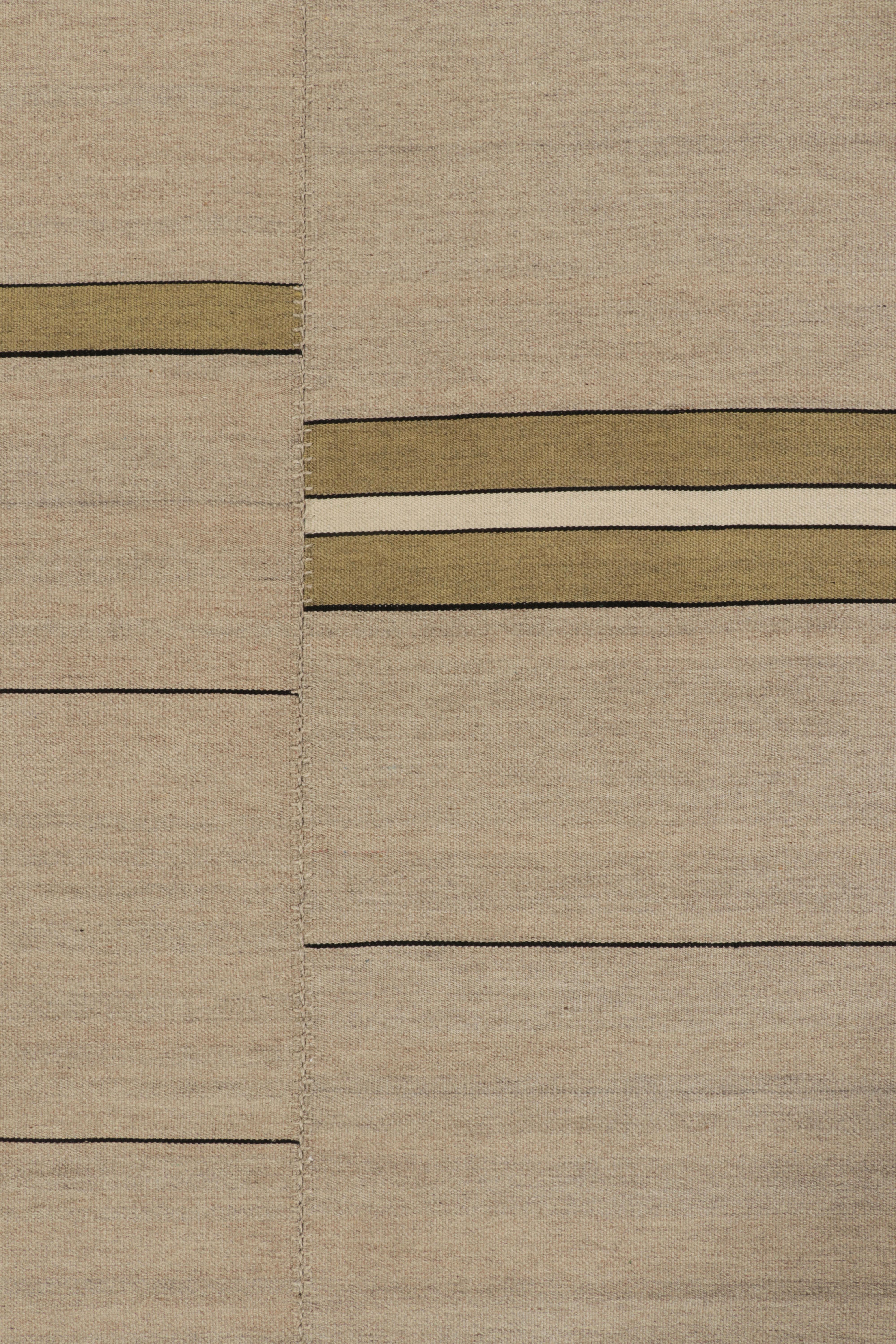 Afghan Rug & Kilim's Contemporary Kilim in Beige, Green and Black Tones (Kilim contemporain dans les tons beige, vert et noir) en vente