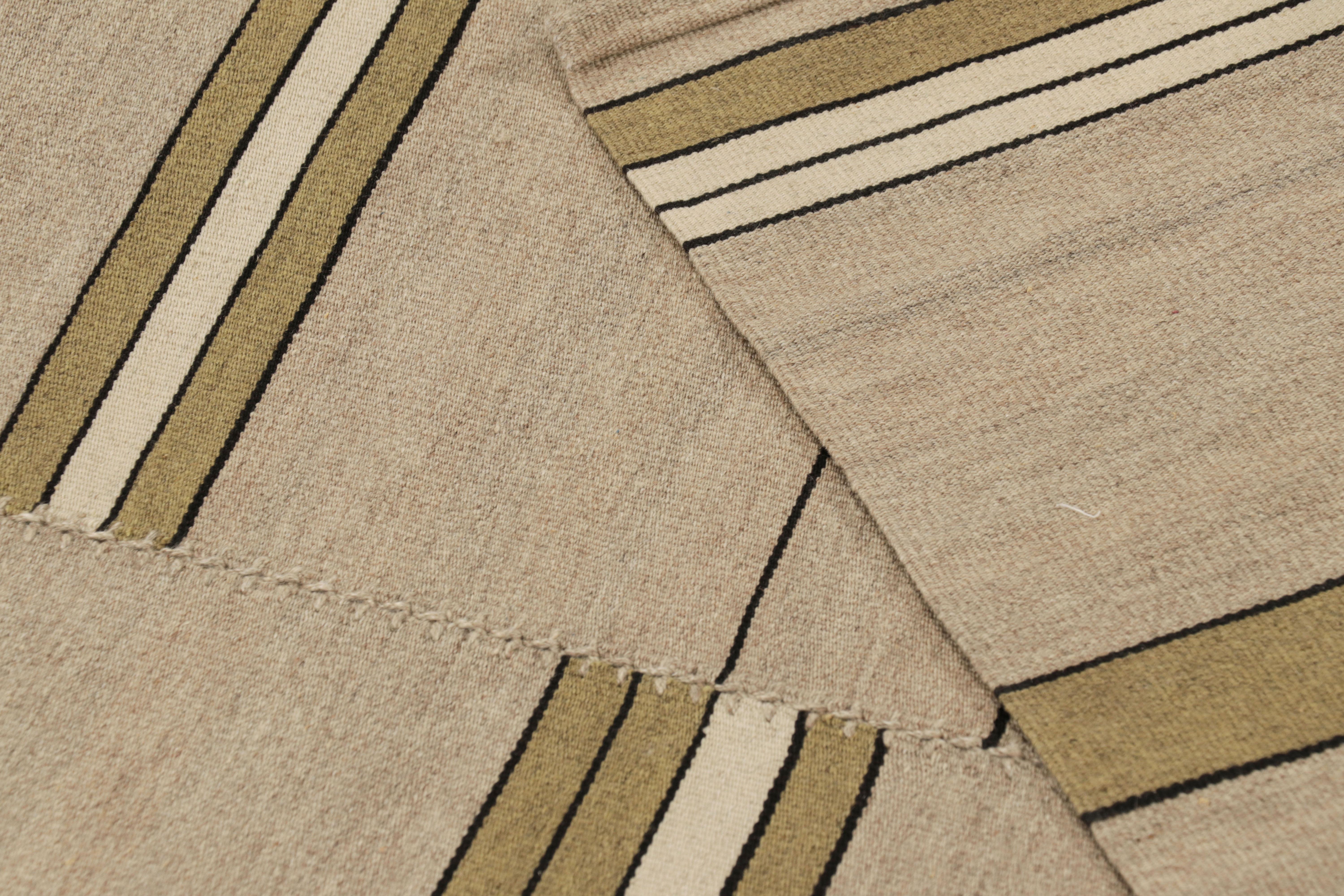 Rug & Kilim's Contemporary Kilim in Beige, Green and Black Tones (Kilim contemporain dans les tons beige, vert et noir) en vente 1