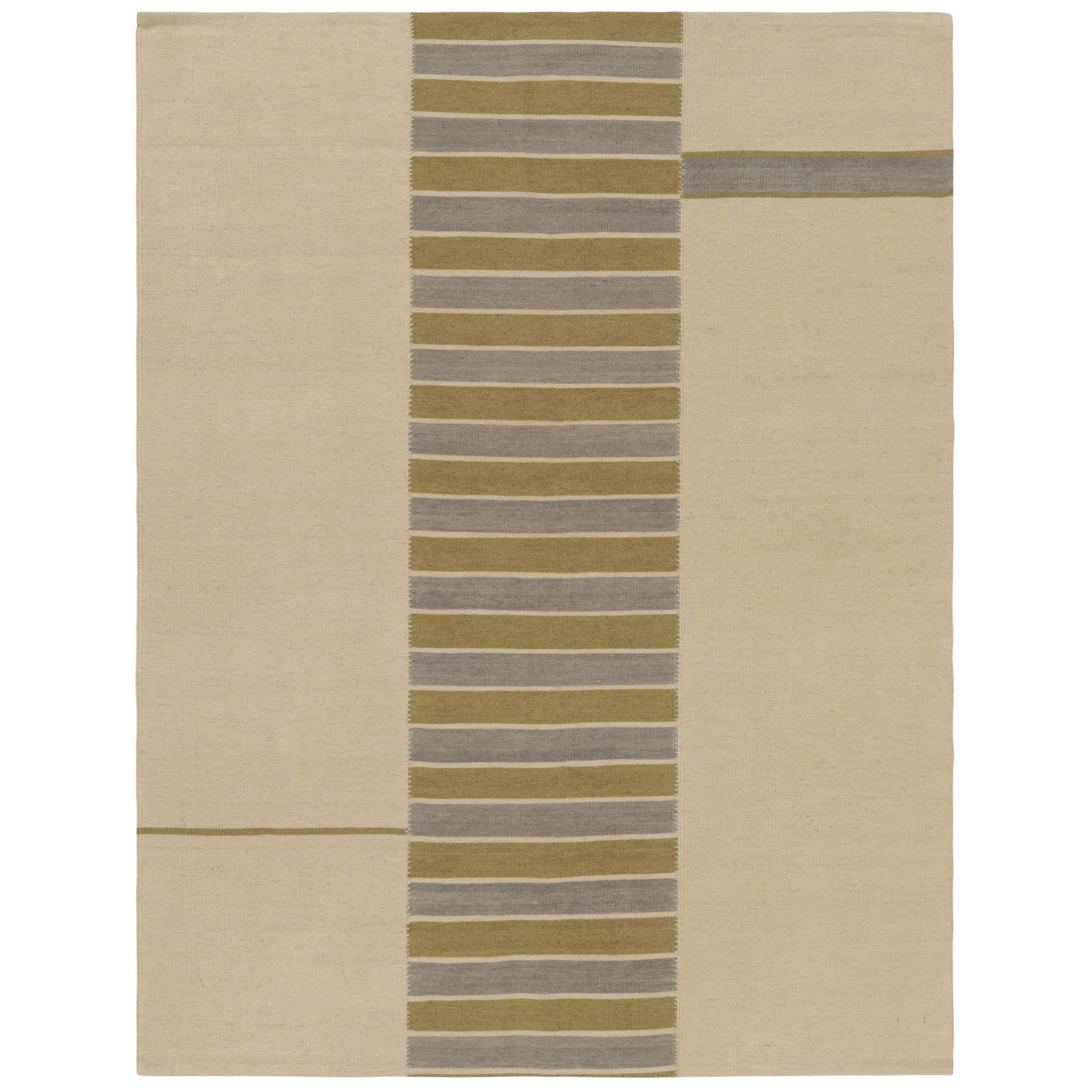 Rug & Kilim's Contemporary Kilim in Beige, Green and Gray Tones (Kilim contemporain dans les tons beige, vert et gris)