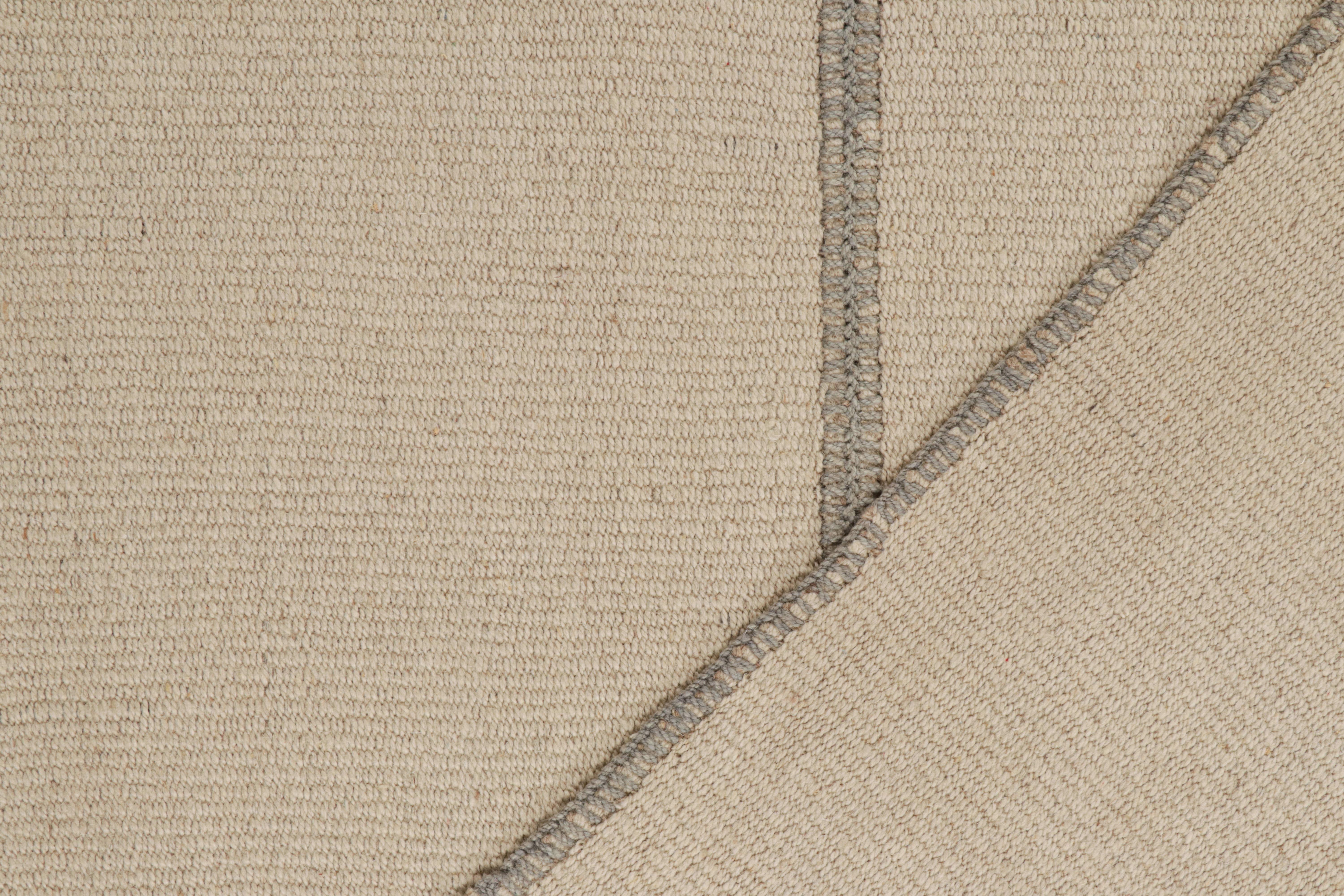 Wool Rug & Kilim’s Contemporary Kilim in Beige & Grey Stripes For Sale