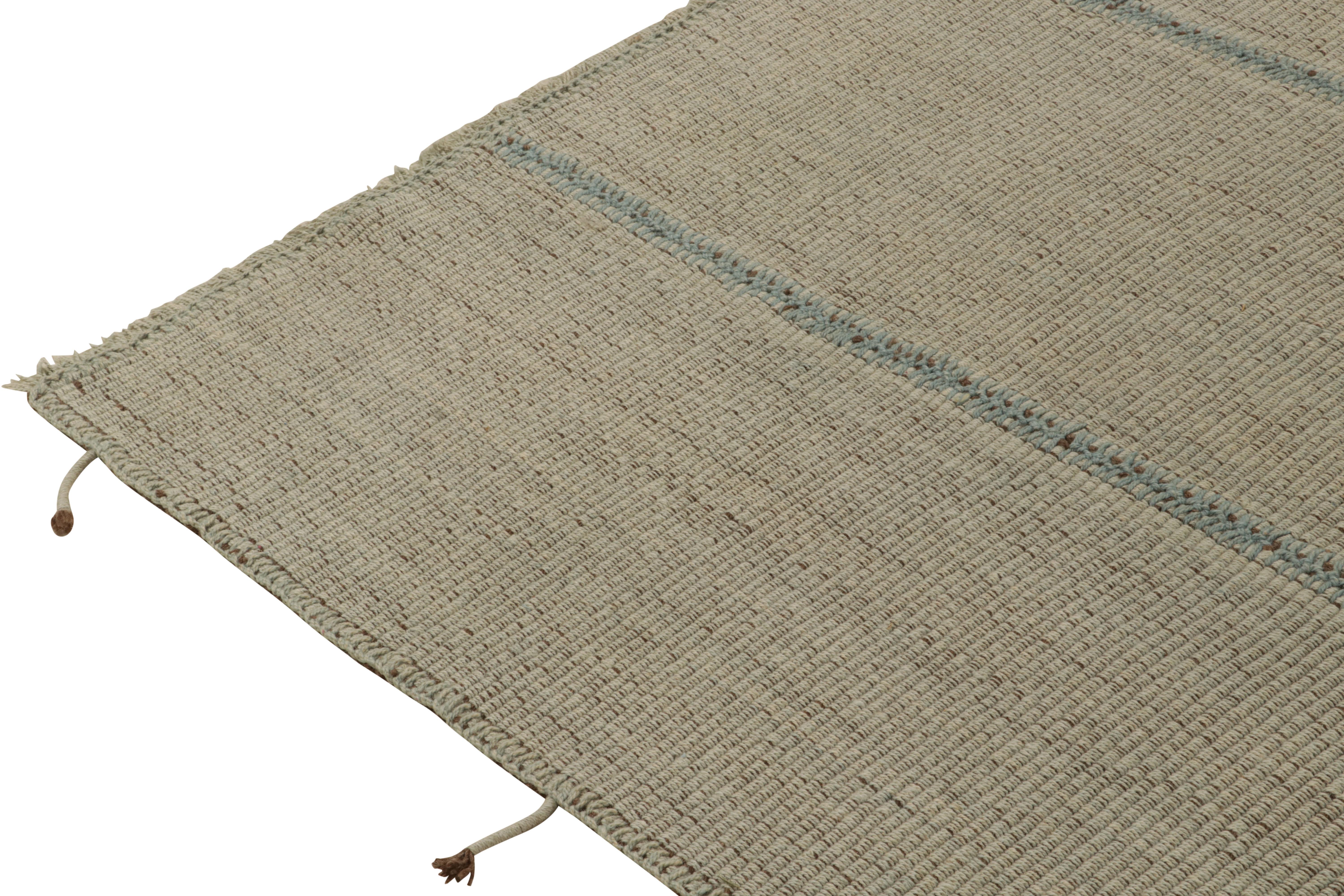 Rug & Kilim’s Contemporary Kilim in Beige Panels with Blue Stripes In New Condition For Sale In Long Island City, NY