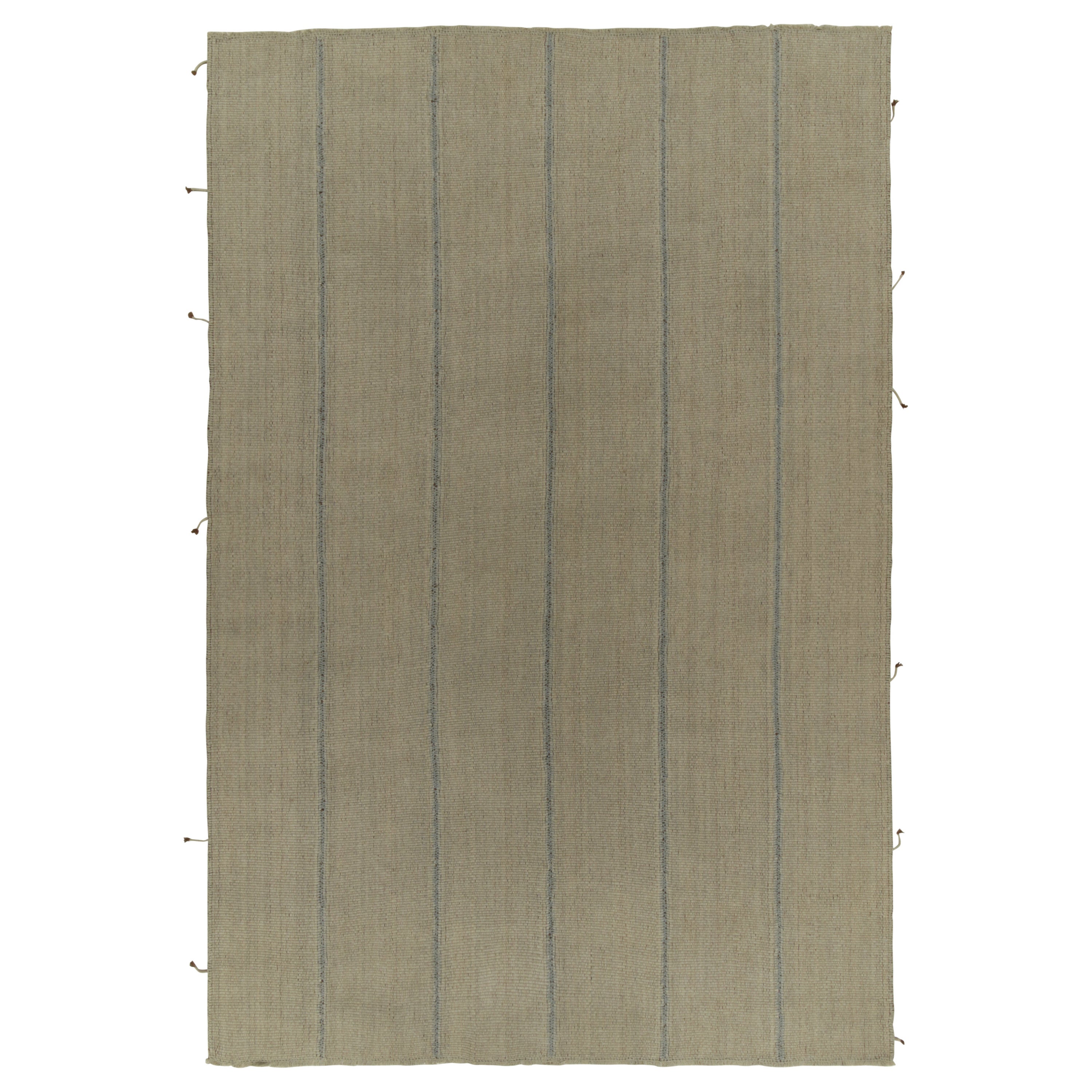 Rug & Kilim’s Contemporary Kilim in Beige Panels with Blue Stripes For Sale