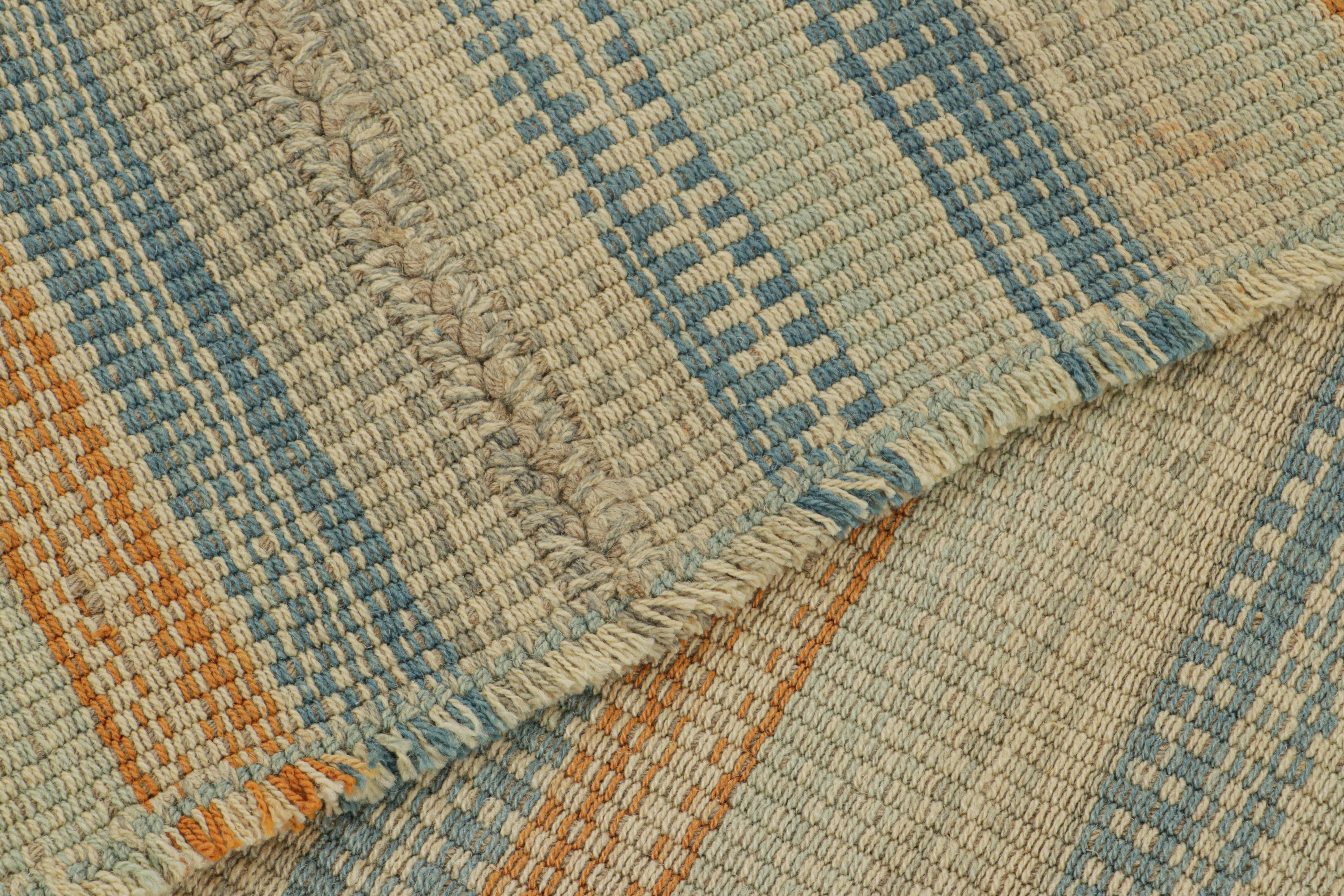 Rug & Kilim’s Contemporary Kilim in Beige, Rust and Blue Textural Stripes In New Condition For Sale In Long Island City, NY