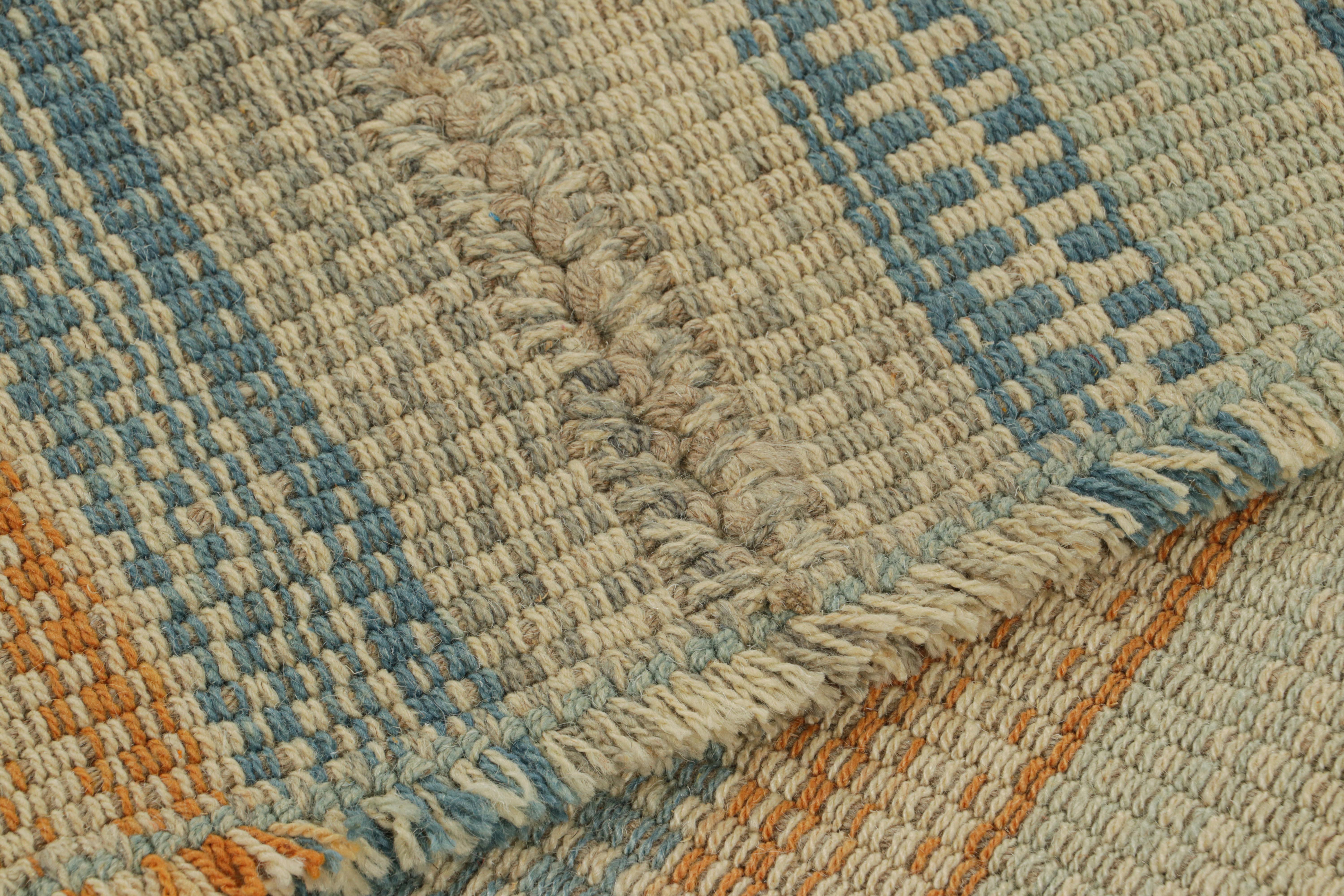 Wool Rug & Kilim’s Contemporary Kilim in Beige, Rust and Blue Textural Stripes For Sale