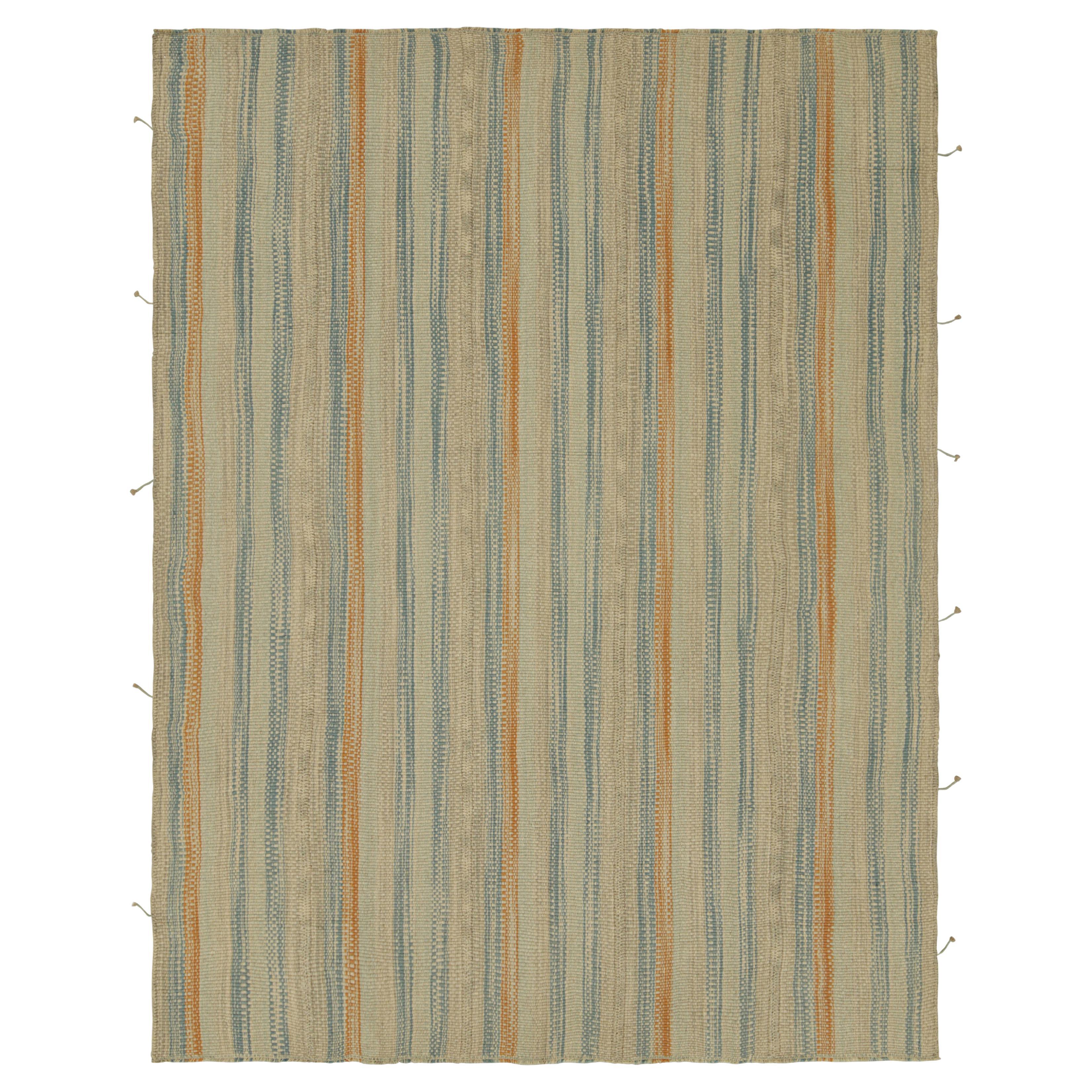 Kilim contemporáneo de Rug
Kilim en rayas texturadas beige, óxido y azul