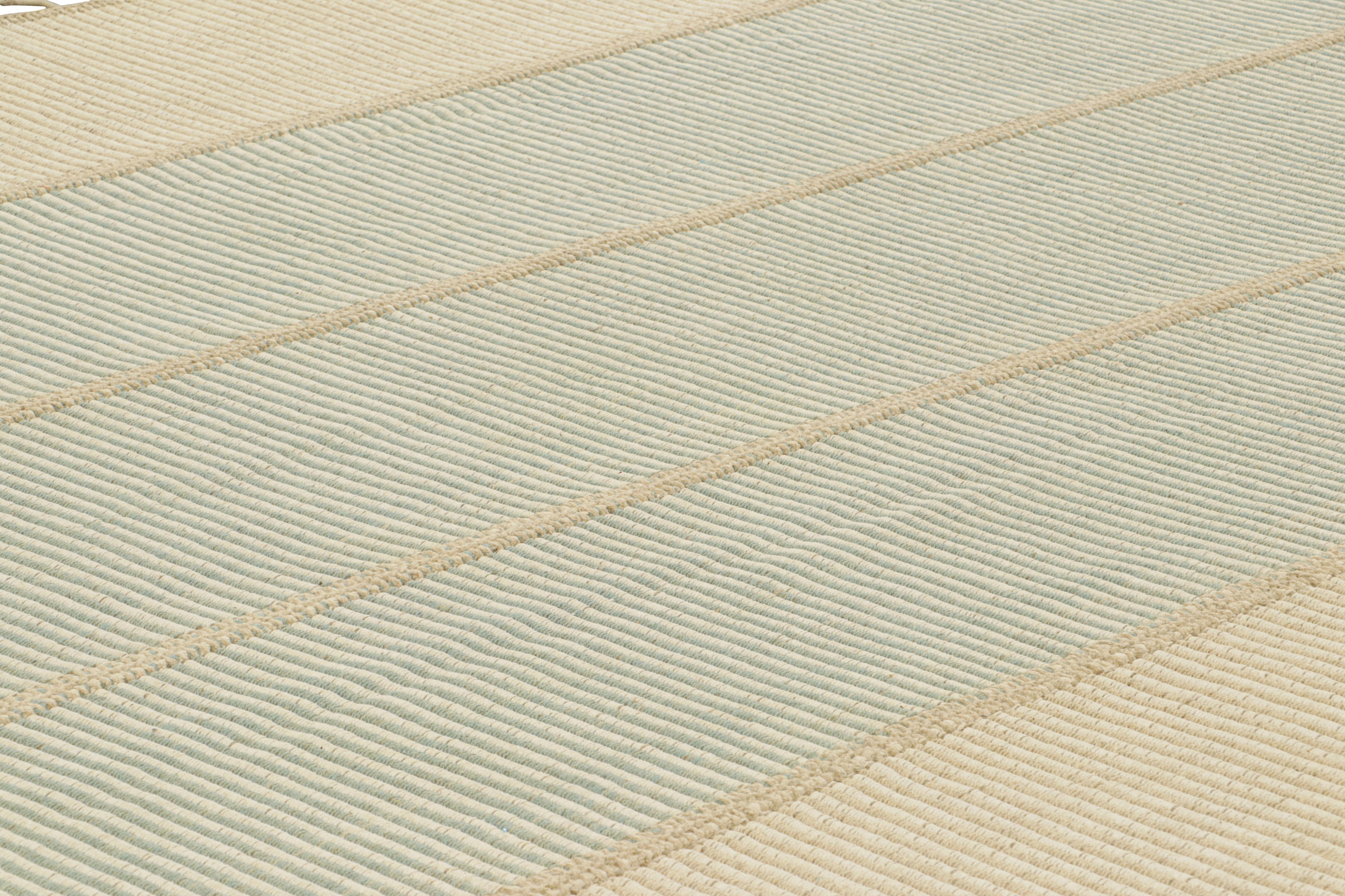 Handwoven in wool, this 7x10 Kilim is from an inventive new contemporary flat weave collection by Rug & Kilim.

On the Design: 

Fondly dubbed, “Rez Kilims”, this modern take on classic panel-weaving enjoys a fabulous, unique play of cream white,