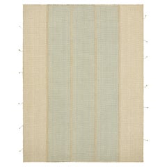 Rug & Kilim’s Contemporary Kilim in Beige, White and Blue Textural Stripes