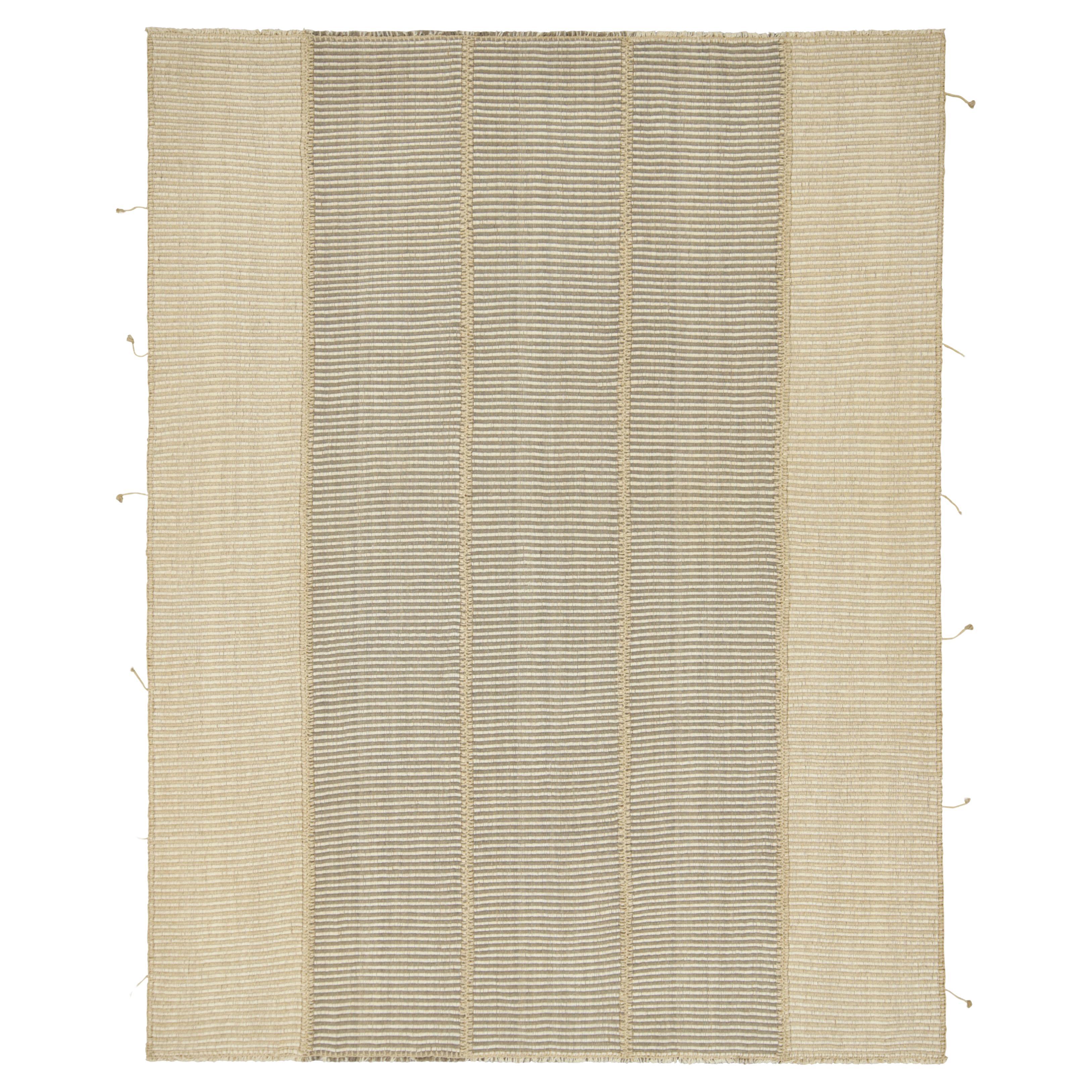 Rug & Kilim’s Contemporary Kilim in Beige, White and Gray Textural Stripes