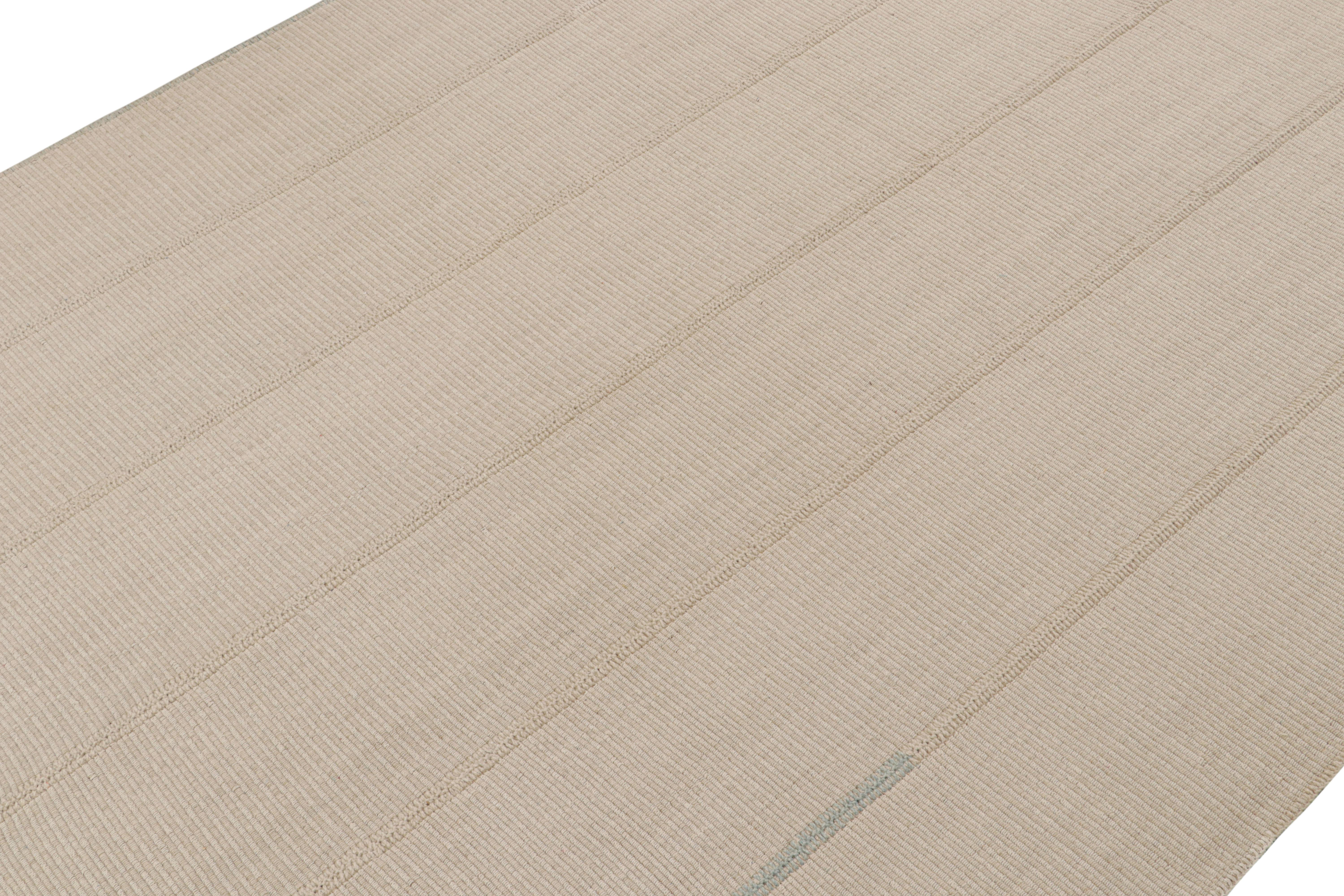 Tessuto a mano in lana, un Kilim 9x12 di una nuova e audace linea di tessuti piatti contemporanei di Rug & Kilim.

Sul design: 

Connotando una rivisitazione moderna della classica tessitura a pannelli, il nostro ultimo 