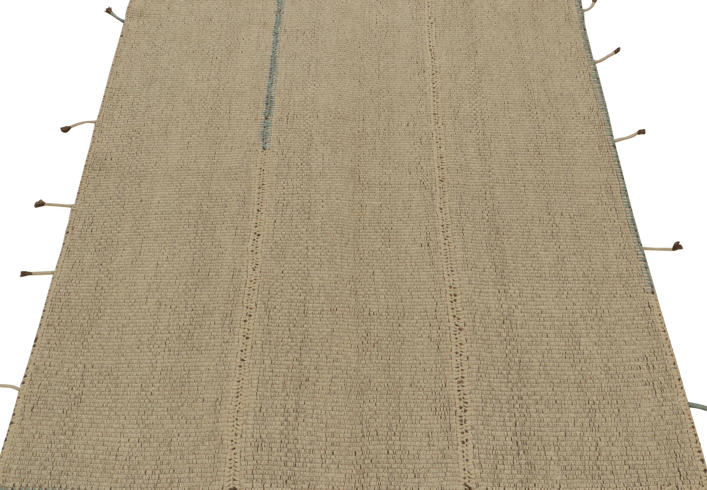 Modern Rug & Kilim’s Contemporary Kilim in Beige with Blue Accents For Sale