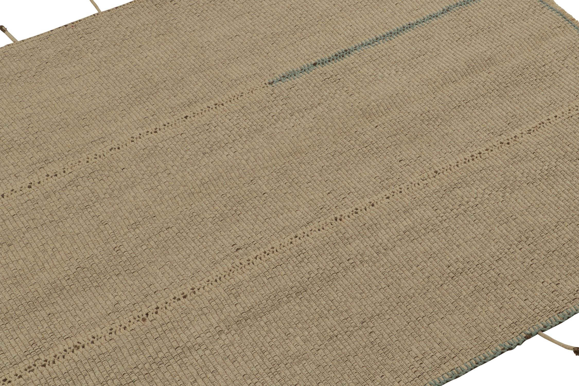 Afghan Rug & Kilim’s Contemporary Kilim in Beige with Blue Accents For Sale