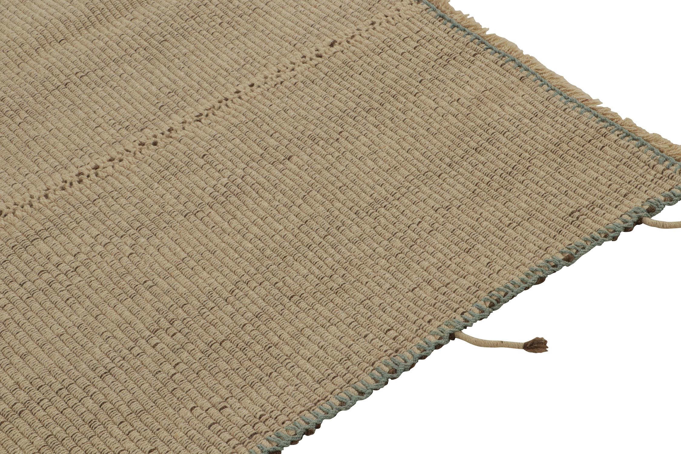Hand-Knotted Rug & Kilim’s Contemporary Kilim in Beige with Blue Accents For Sale