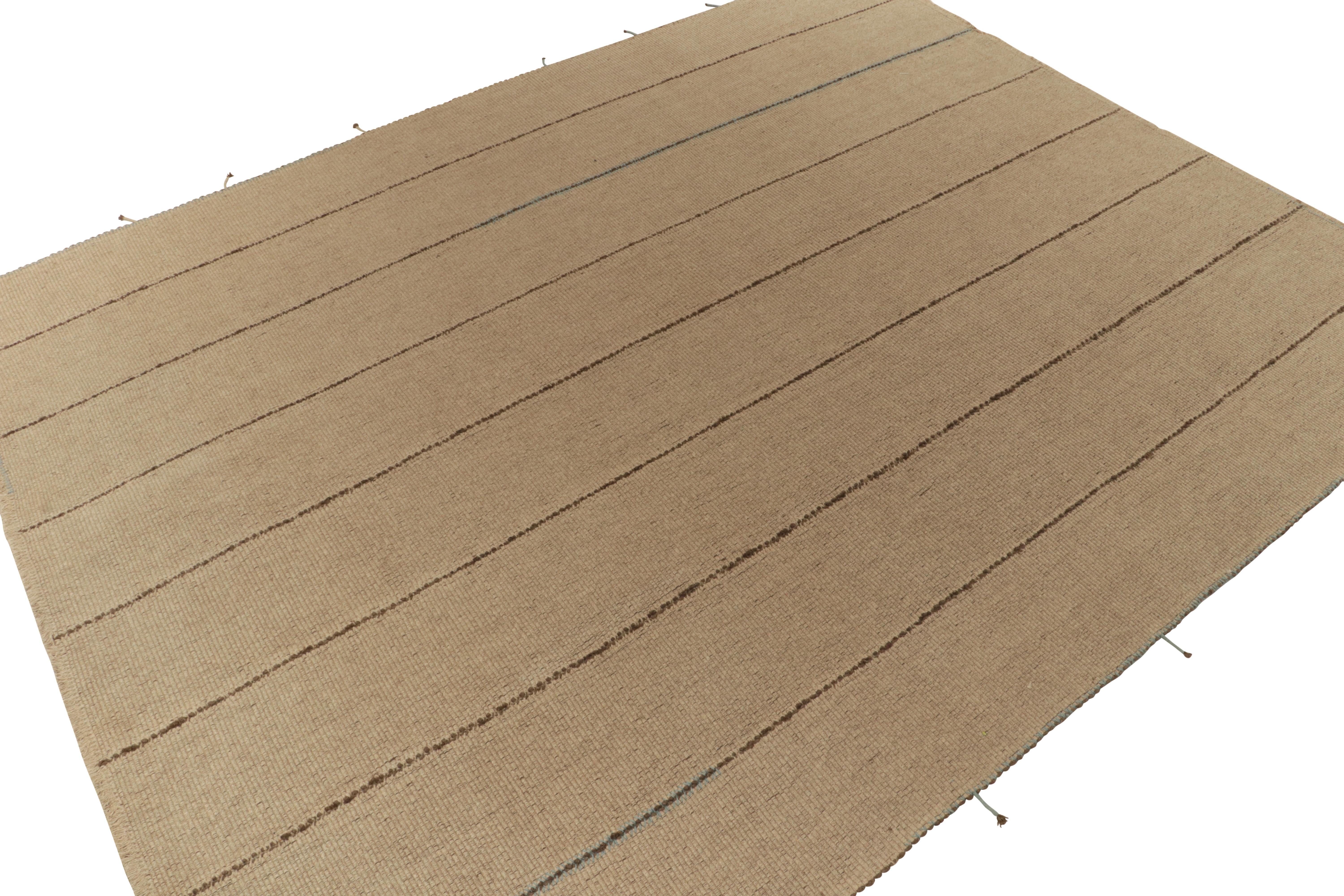 Handwoven in wool, a 12x15 contemporary kilim from an innovative new flat weave collection by Rug & Kilim.

On the Design: Fondly called the “Rez Kilim” line, the piece enjoys a more durable take on classic panel-woven style in forgiving beige.