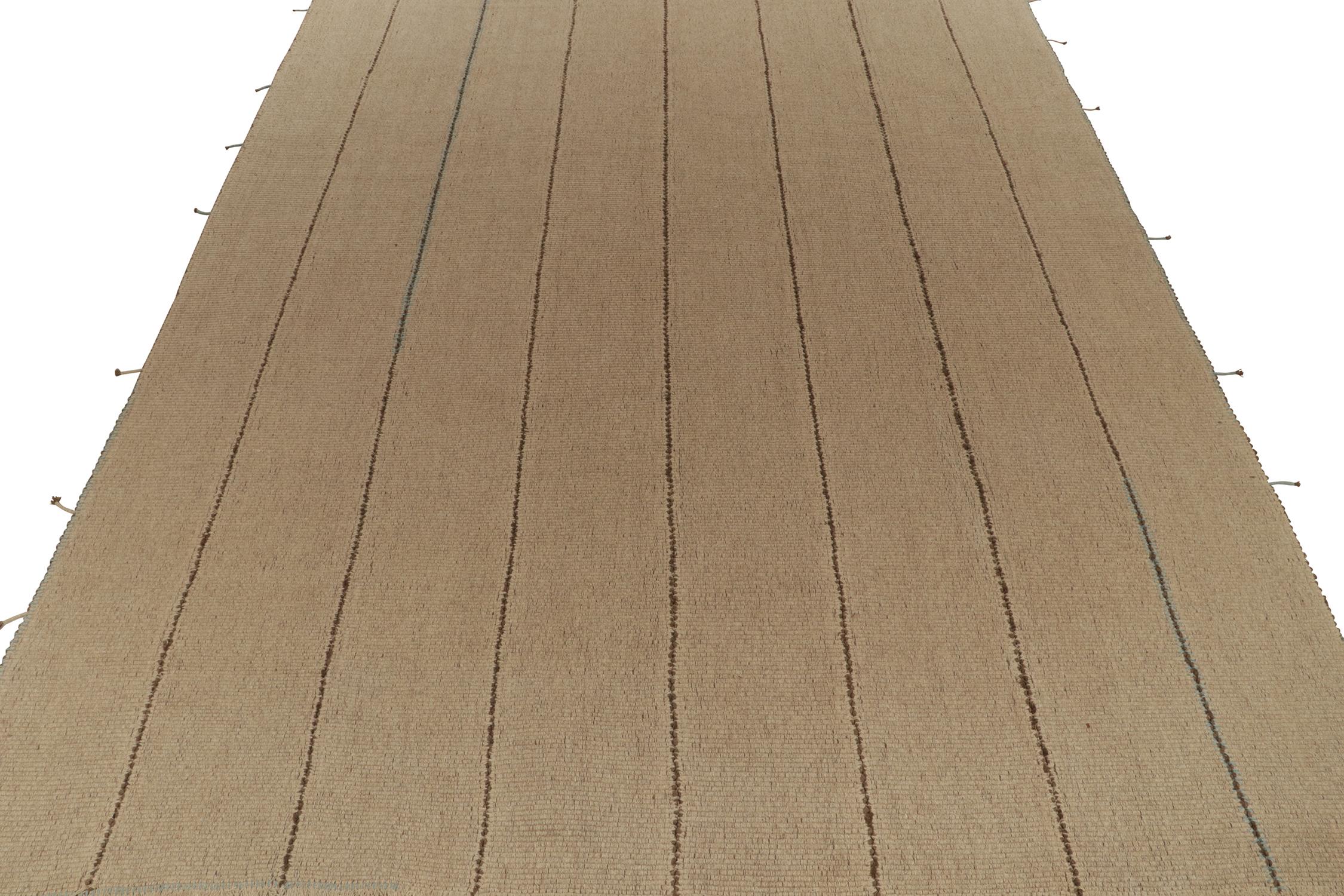 Afghan Rug & Kilim’s Contemporary Kilim in Beige with Blue and Brown Stripes For Sale