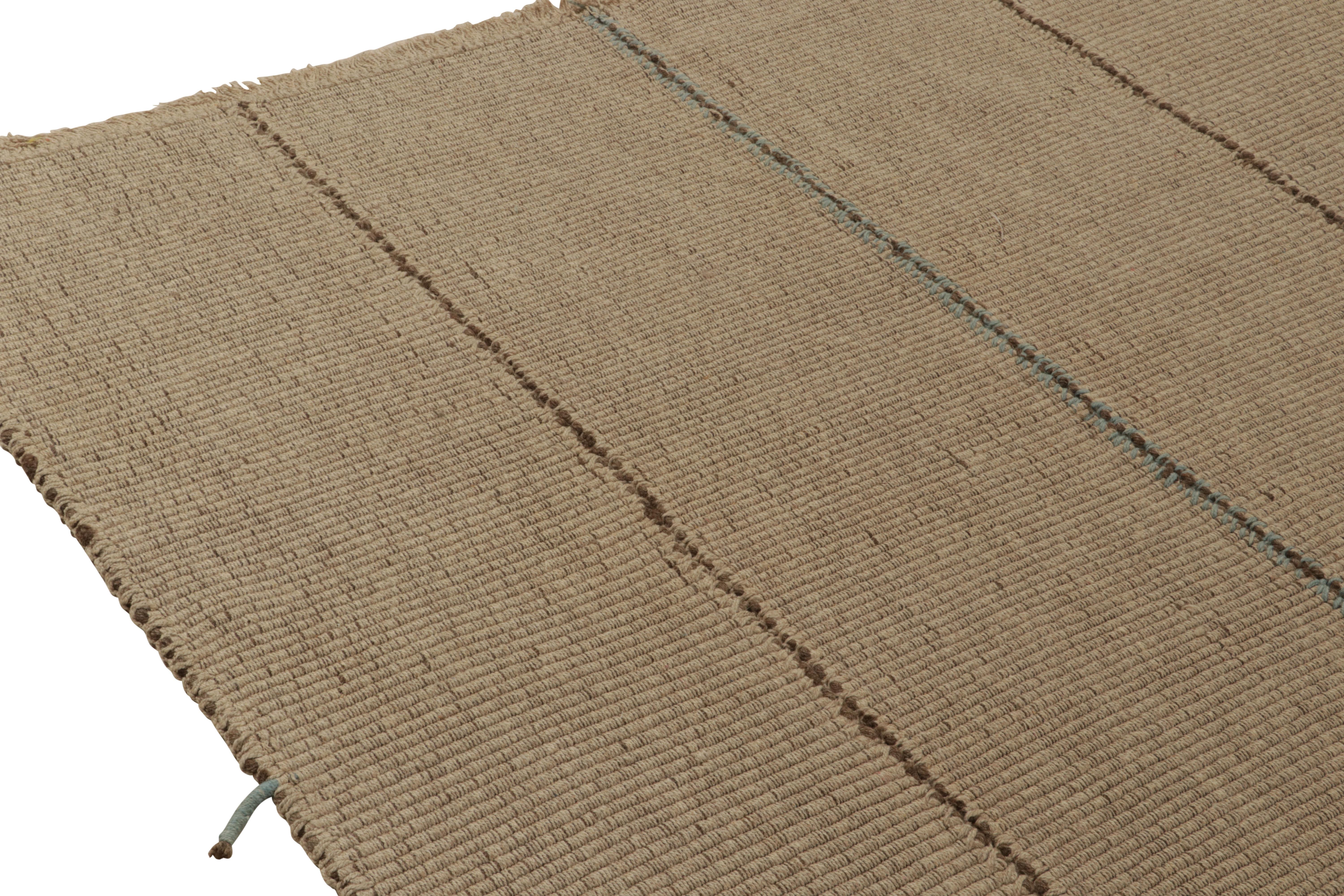Rug & Kilim’s Contemporary Kilim in Beige with Blue and Brown Stripes In New Condition For Sale In Long Island City, NY