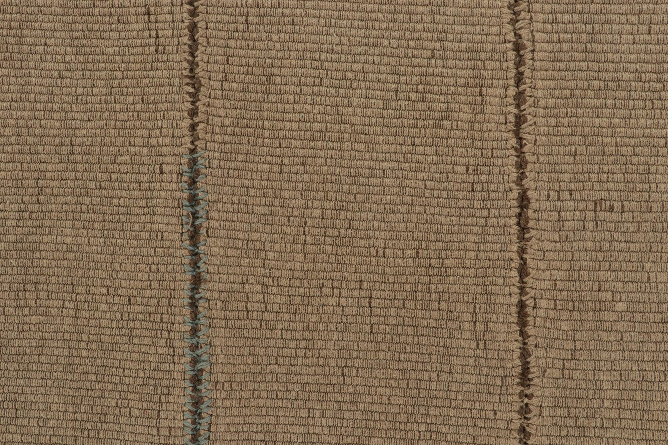 Wool Rug & Kilim’s Contemporary Kilim in Beige with Blue and Brown Stripes For Sale