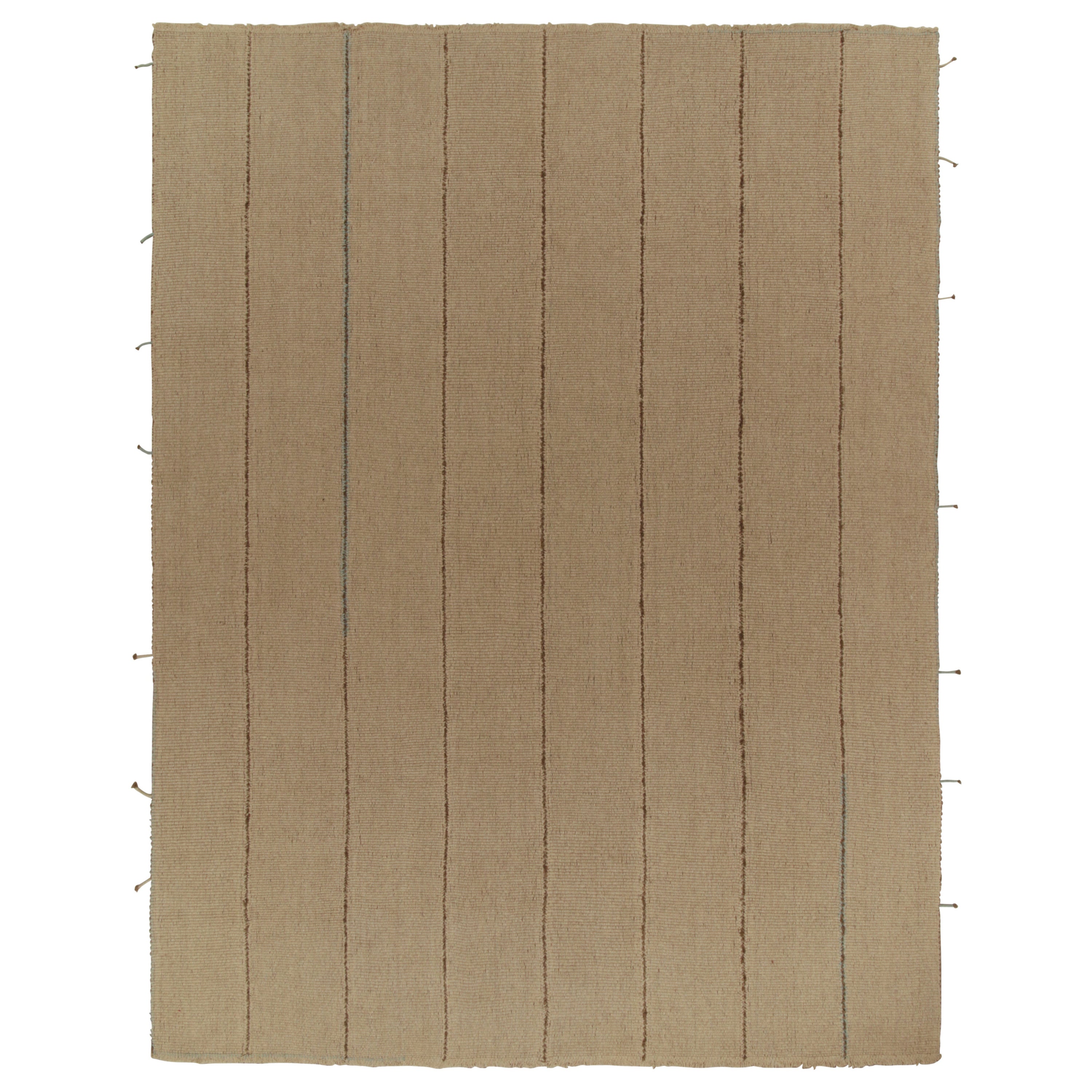 Rug & Kilim’s Contemporary Kilim in Beige with Blue and Brown Stripes For Sale