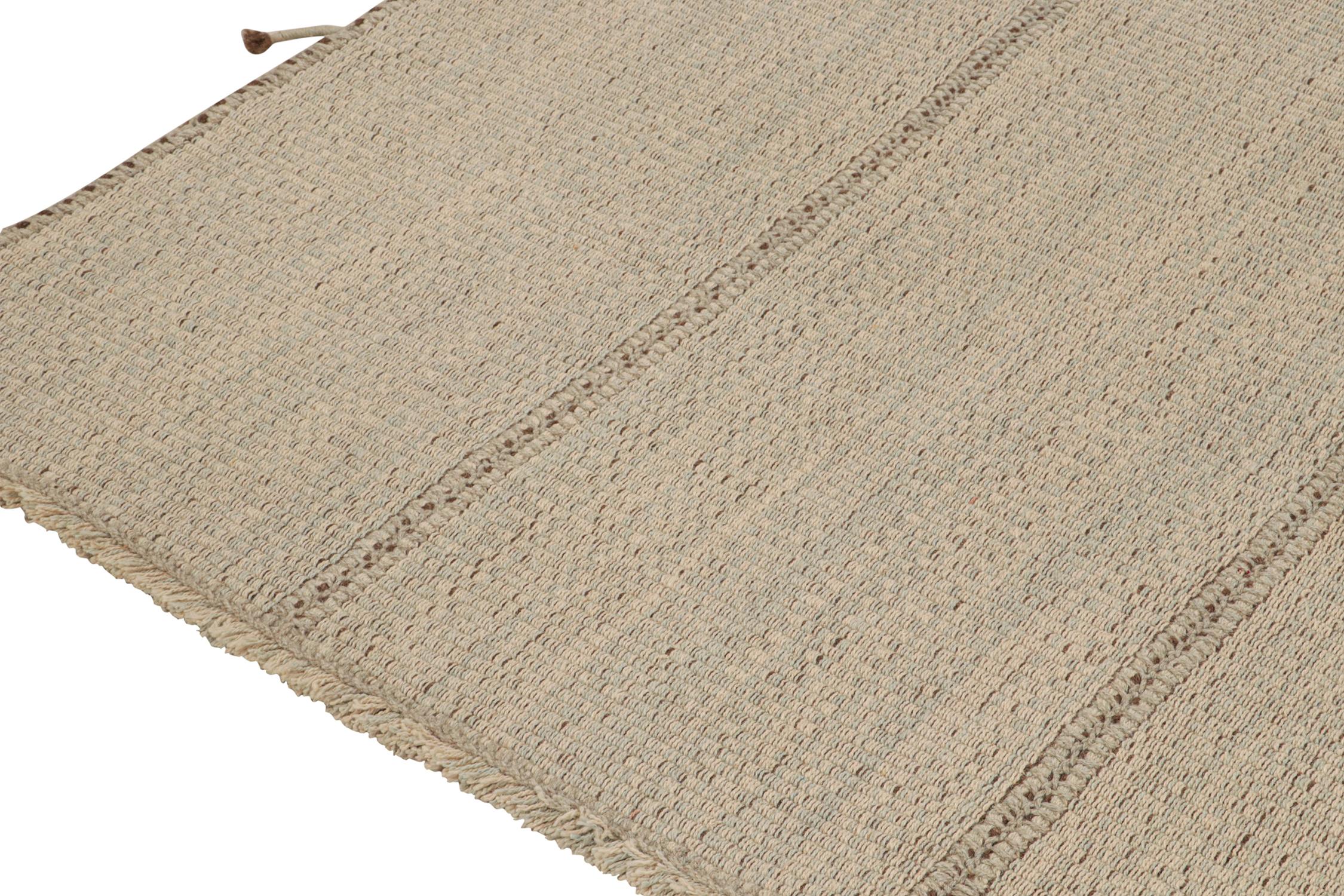 Hand-Knotted Rug & Kilim’s Contemporary Kilim in Beige with Brown and Light Blue Accents For Sale