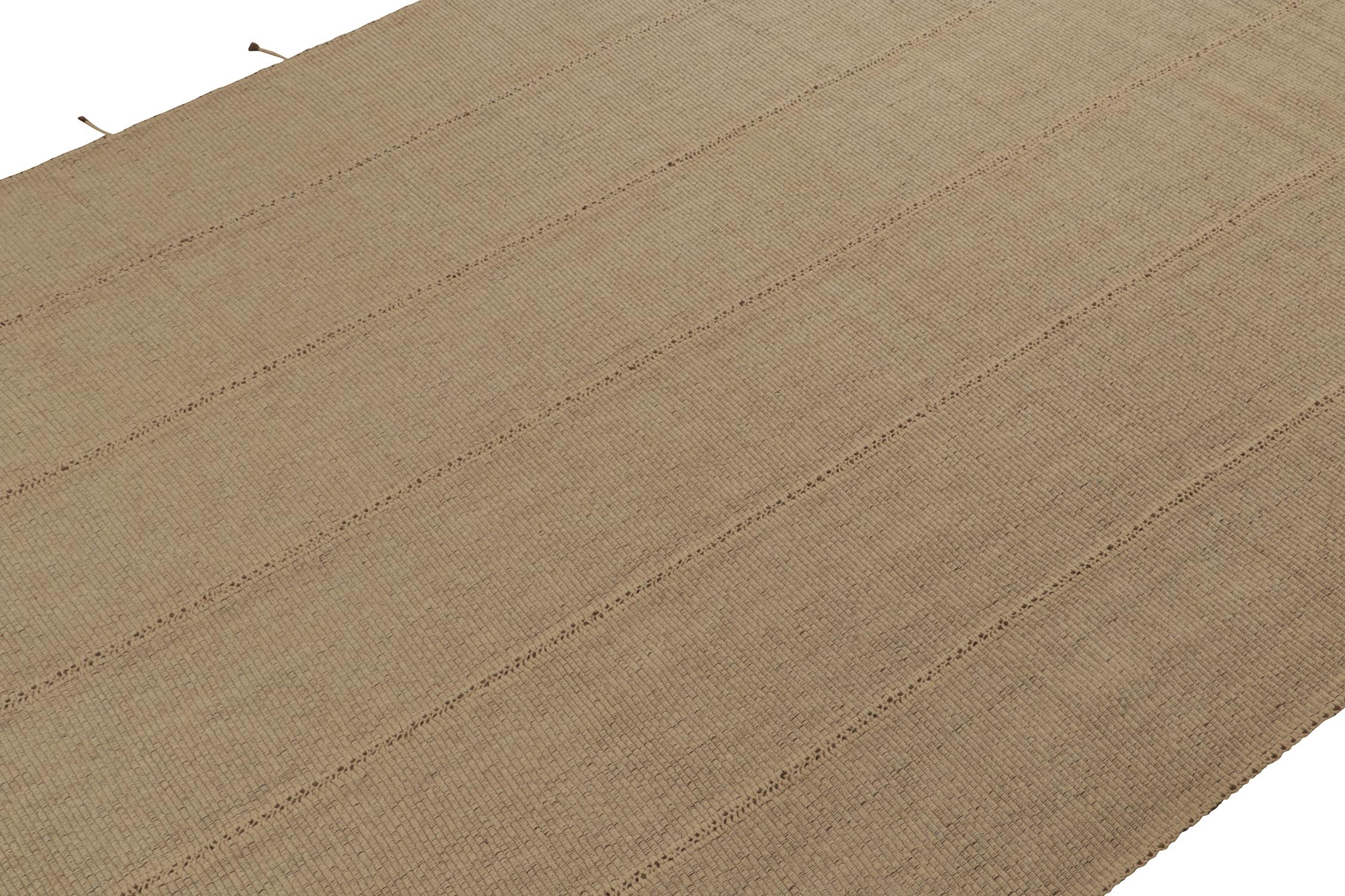 Afghan Rug & Kilim’s Contemporary Kilim in Beige with Brown Undertones For Sale