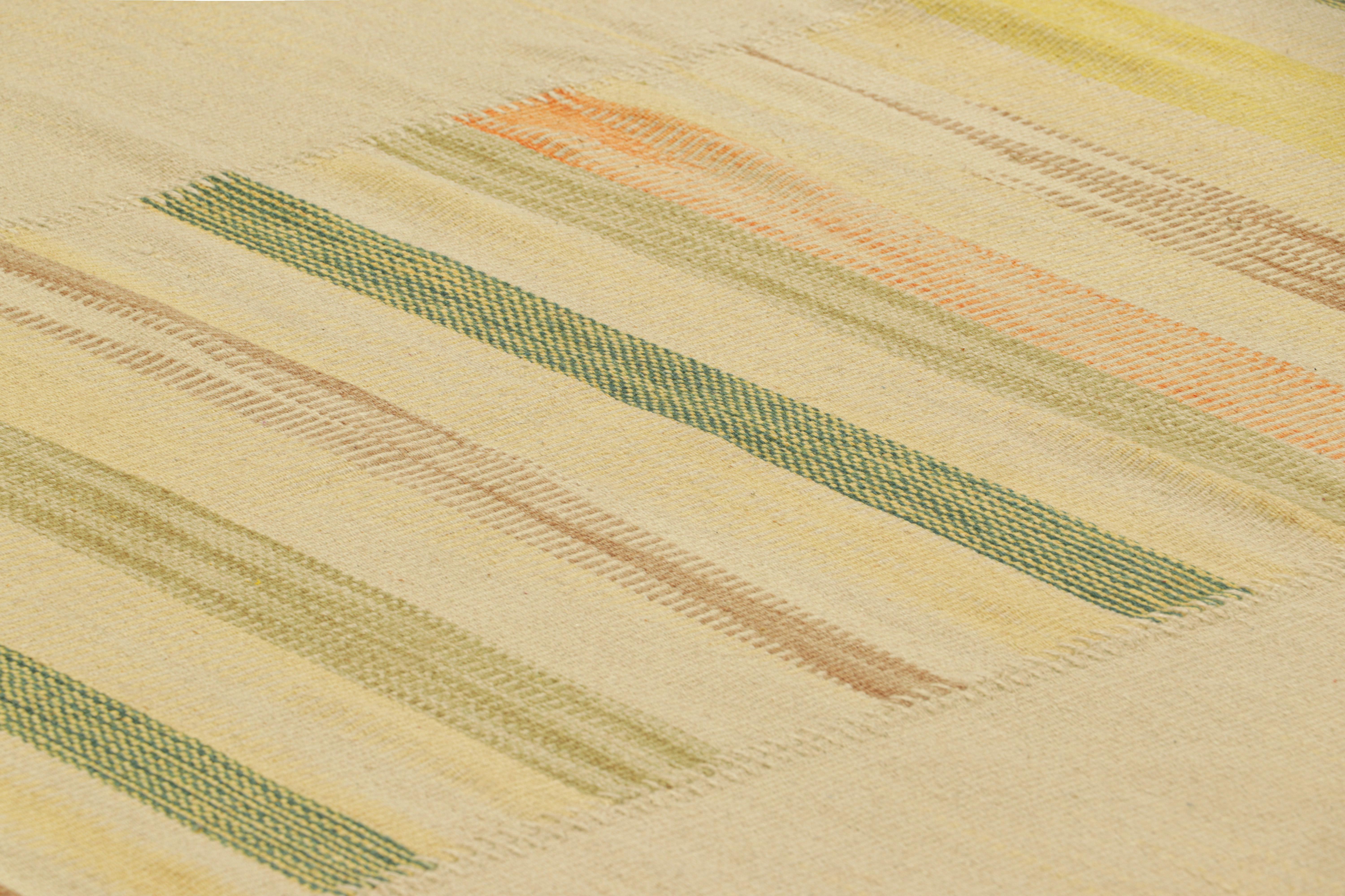 Handwoven in wool, this 7x9 Kilim is from an inventive new contemporary flat weave collection by Rug & Kilim.

On the Design: 

This modern take on classic panel-weaving enjoys a fabulous, unique play of colorful textural stripes and geometric