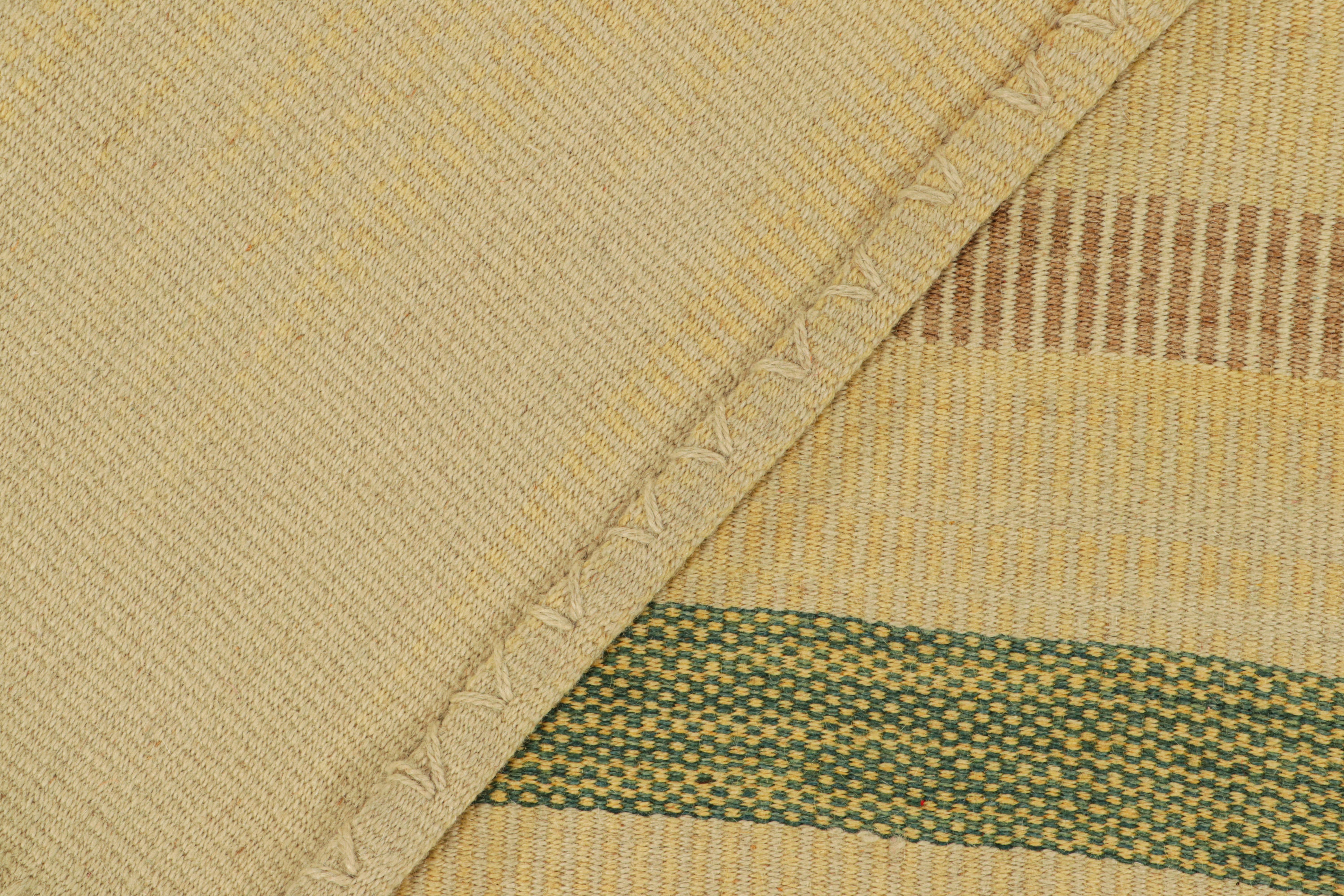 Wool Rug & Kilim’s Contemporary Kilim in Beige, with Colorful Geometric Stripes For Sale