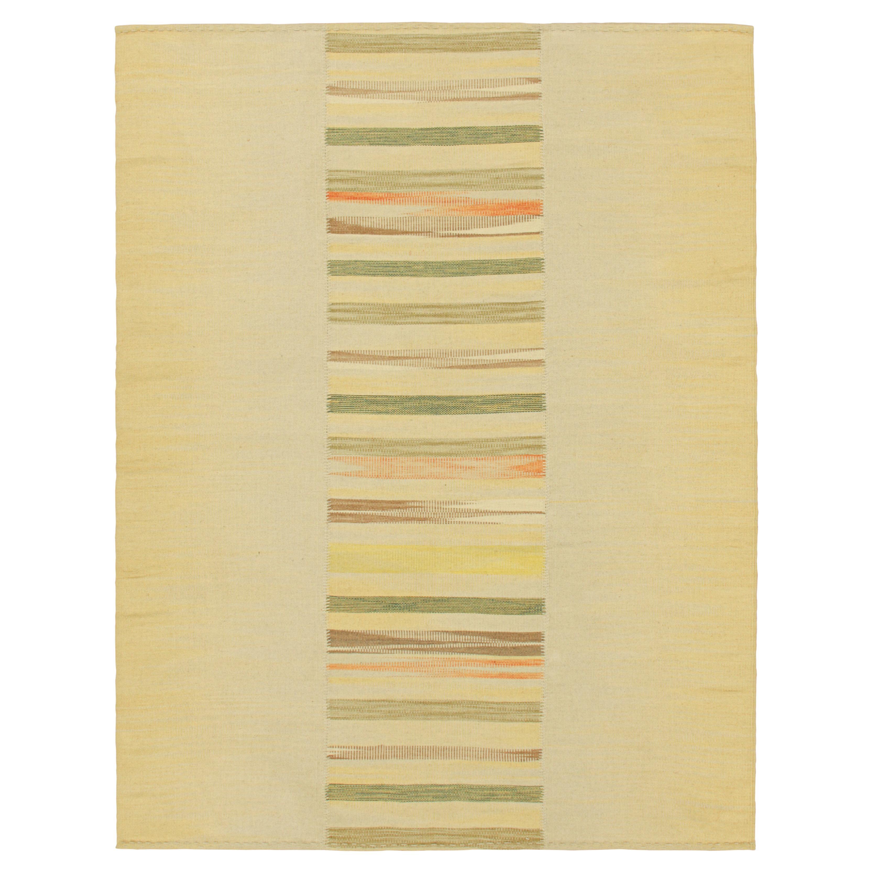 Rug & Kilim’s Contemporary Kilim in Beige, with Colorful Geometric Stripes For Sale