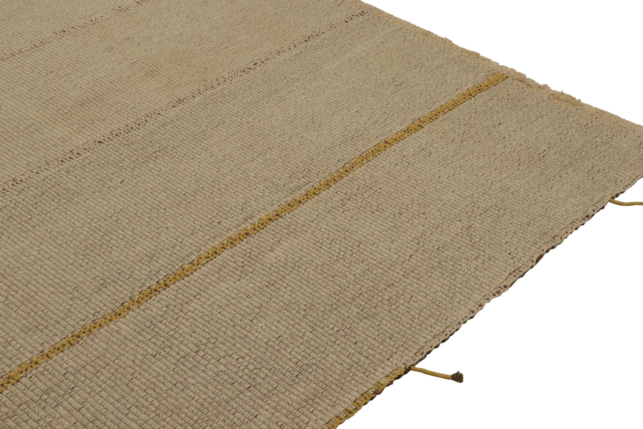 Hand-Knotted Rug & Kilim’s Contemporary Kilim in Beige with Gold and Brown Accents For Sale