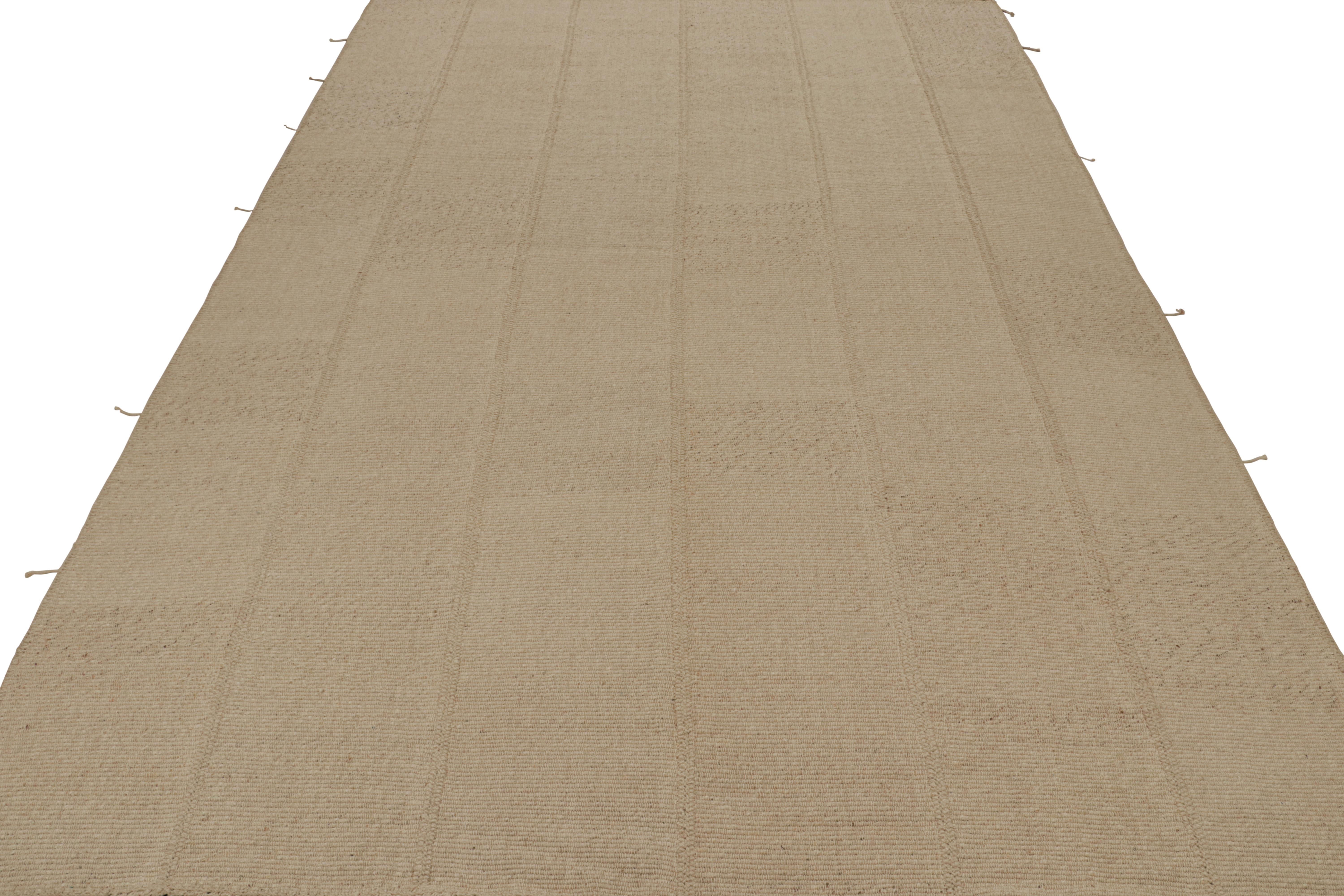 Modern Rug & Kilim’s Contemporary Kilim in Beige with Muted Textural Stripes For Sale