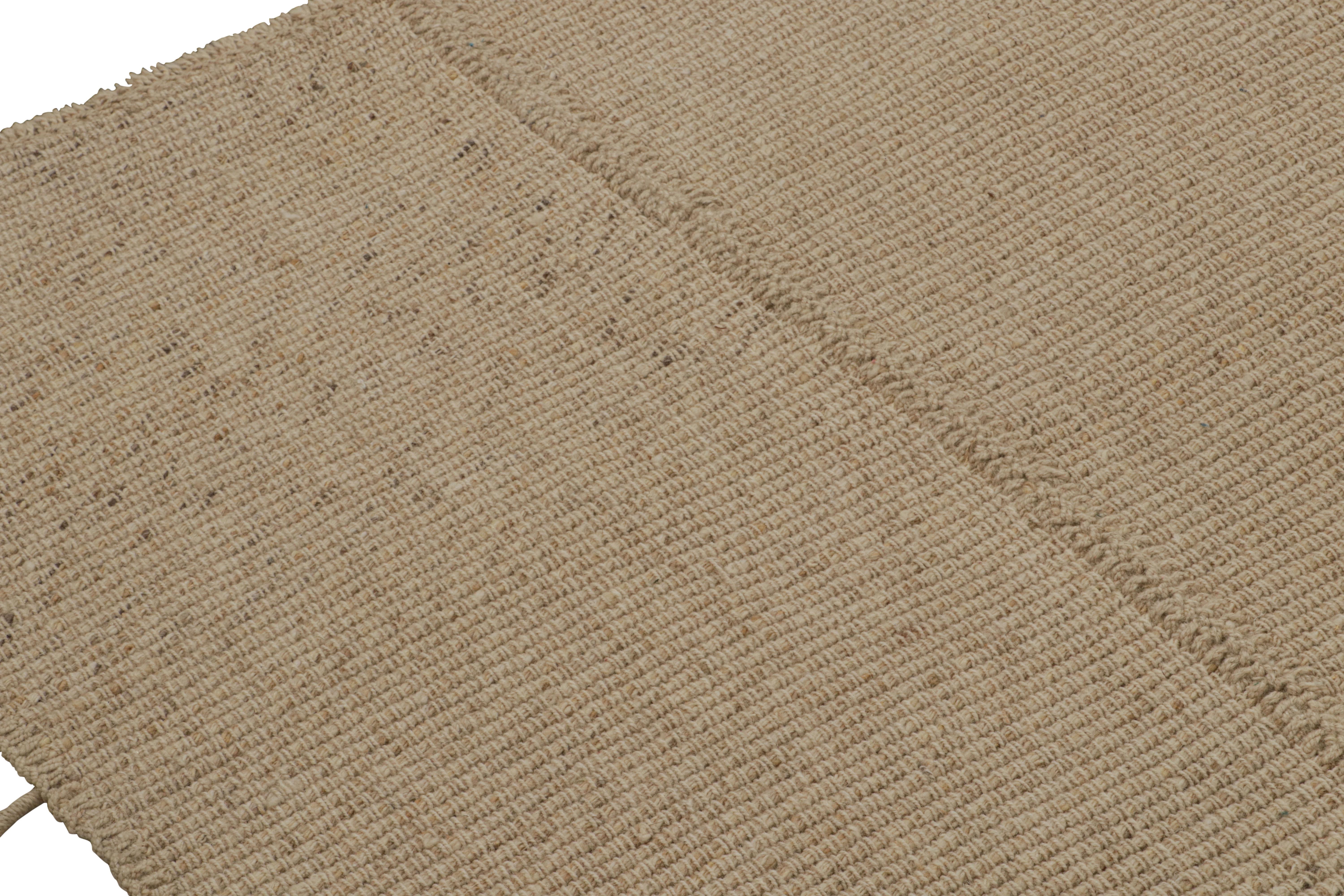 Hand-Woven Rug & Kilim’s Contemporary Kilim in Beige with Muted Textural Stripes For Sale