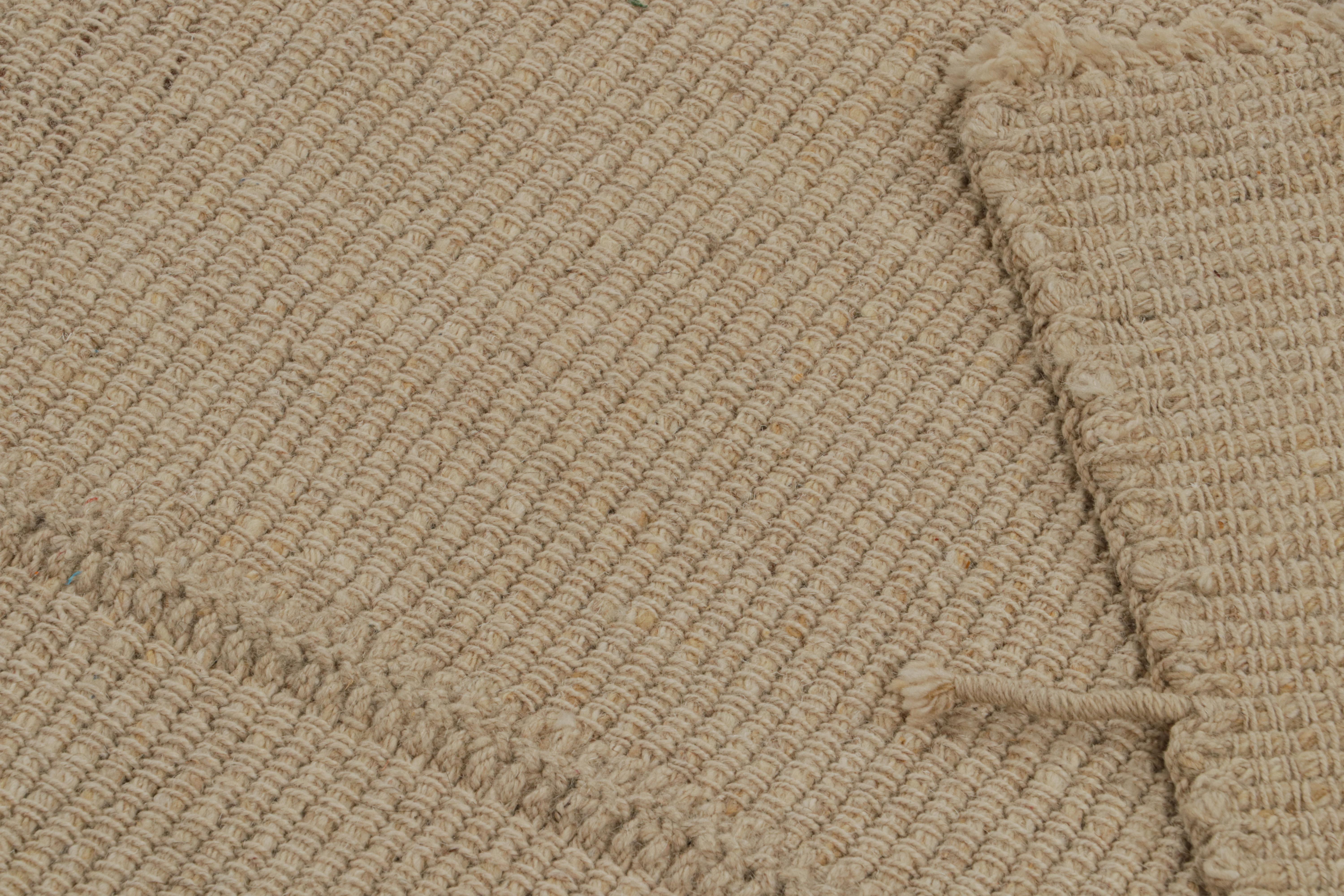 Wool Rug & Kilim’s Contemporary Kilim in Beige with Muted Textural Stripes For Sale