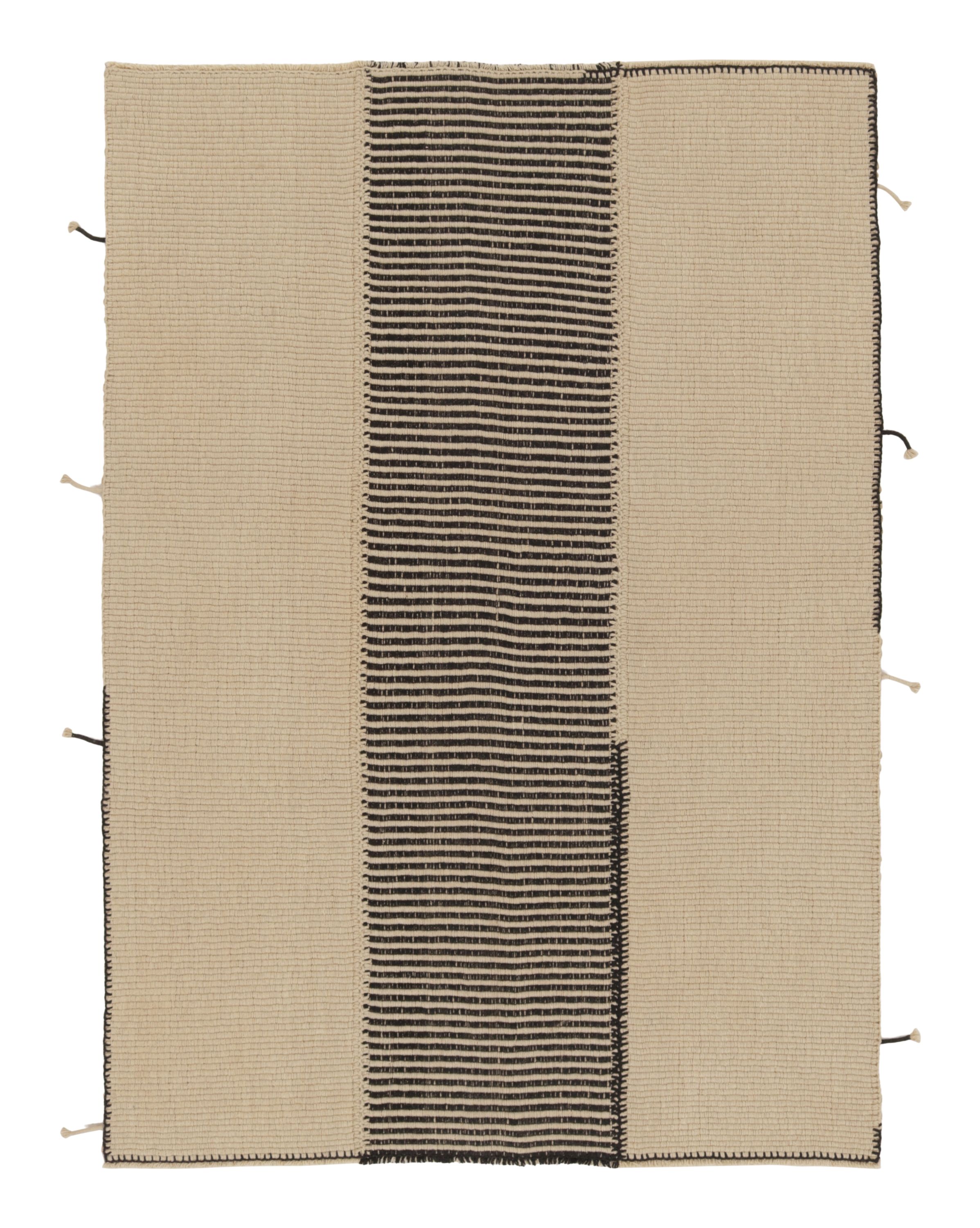 Pre-owned Rug & Kilim 's Contemporary Kilim In Beige With Striped Central Column In Black